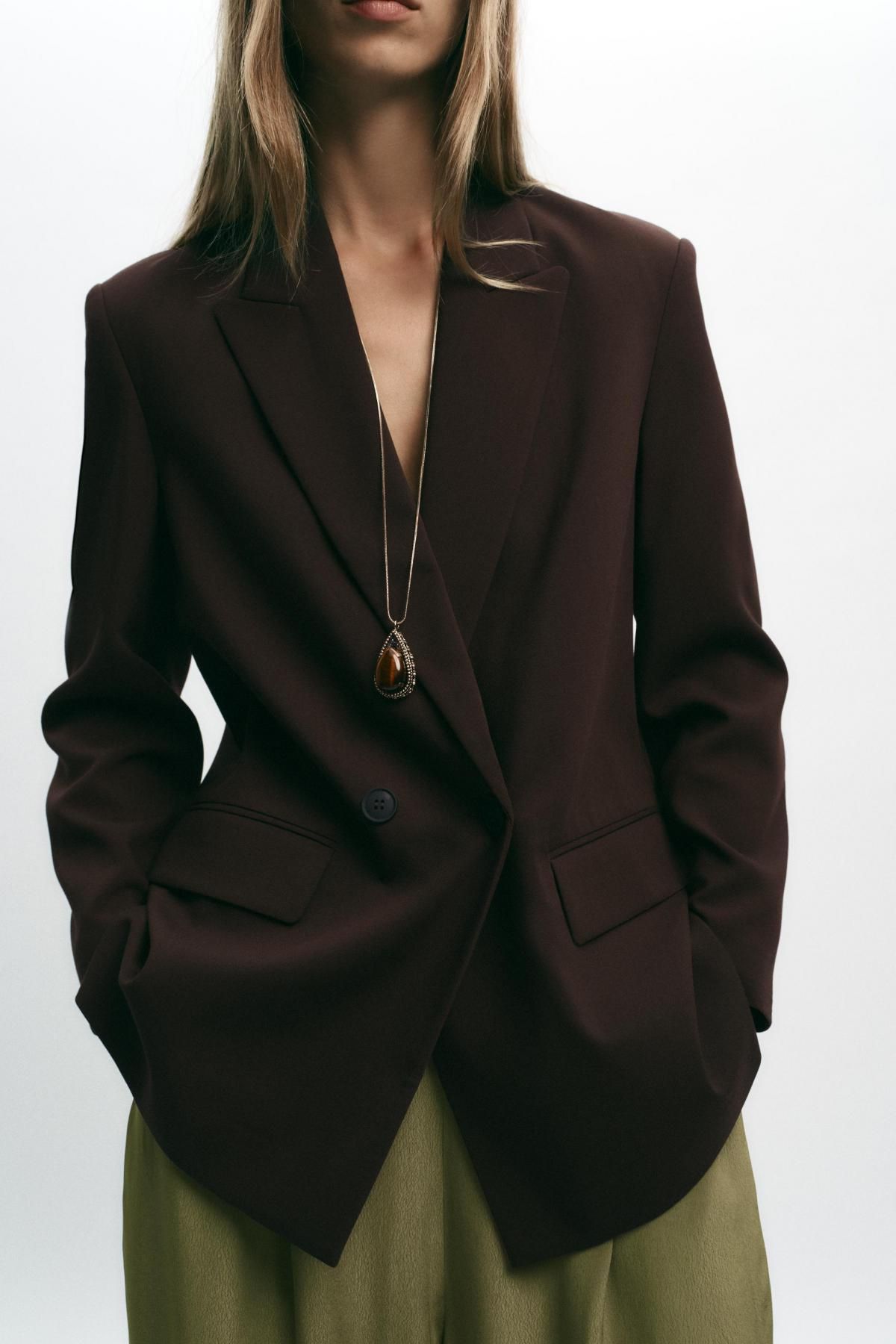 자라 오버핏 더블브레스트 테일러드 재킷 2753/122 BROWN - 상세 이미지 5