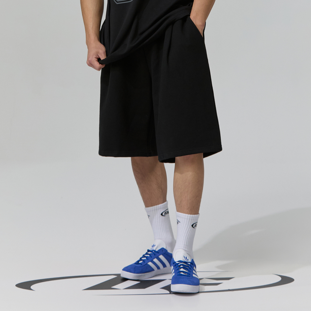 블랙몬스터핏 남자 원턱 버뮤다 팬츠 와이드 스웻 반바지 - 상세 이미지 5