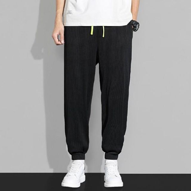 허리밴딩 조거팬츠 쿨링 남성긴바지 블랙 - 상품 이미지