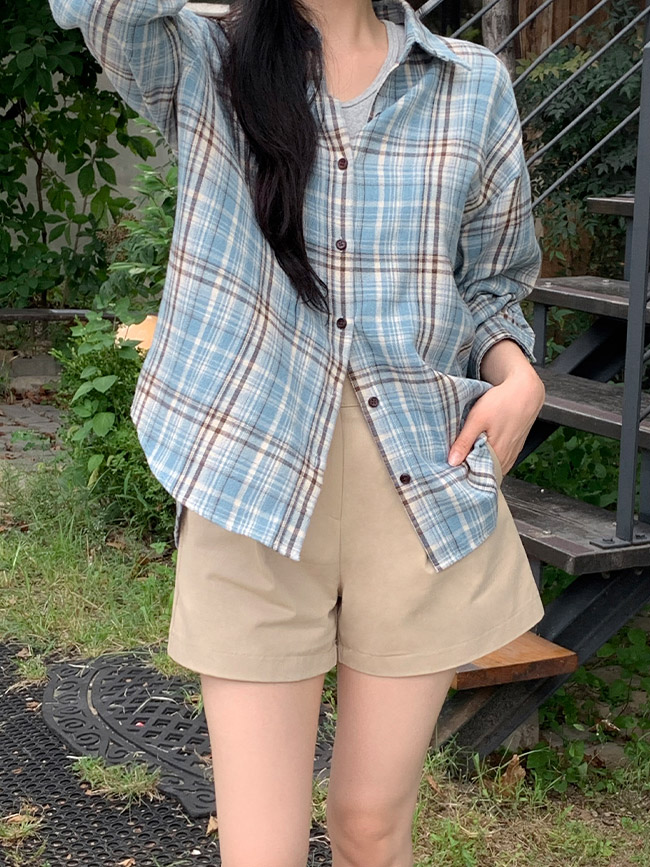 [자체제작] [루즈핏 체크셔츠] 블루 체크 긴팔 남방 오버핏 가을 데일리 셔츠 bs8340 이미지 6