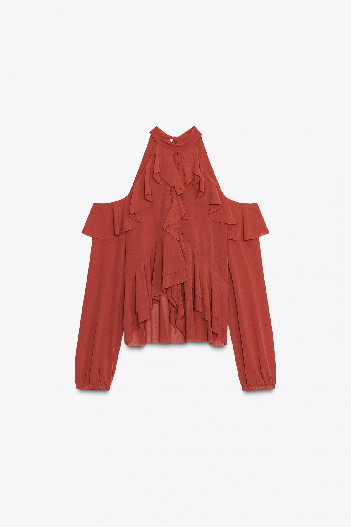 자라 러플 오프숄더 홀터넥 블라우스 5039/210 TERRACOTTA - 메인 이미지