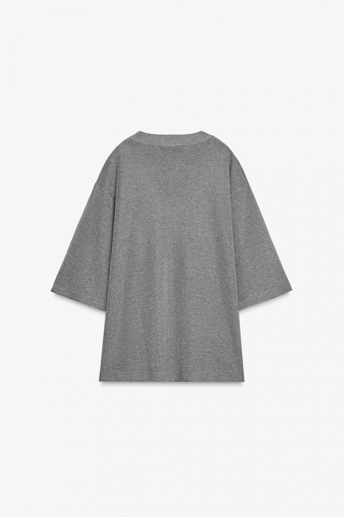 자라 오버사이즈 라운드넥 루즈핏 반팔 니트 탑 2142/189 GREY MARL - 상세 이미지 5