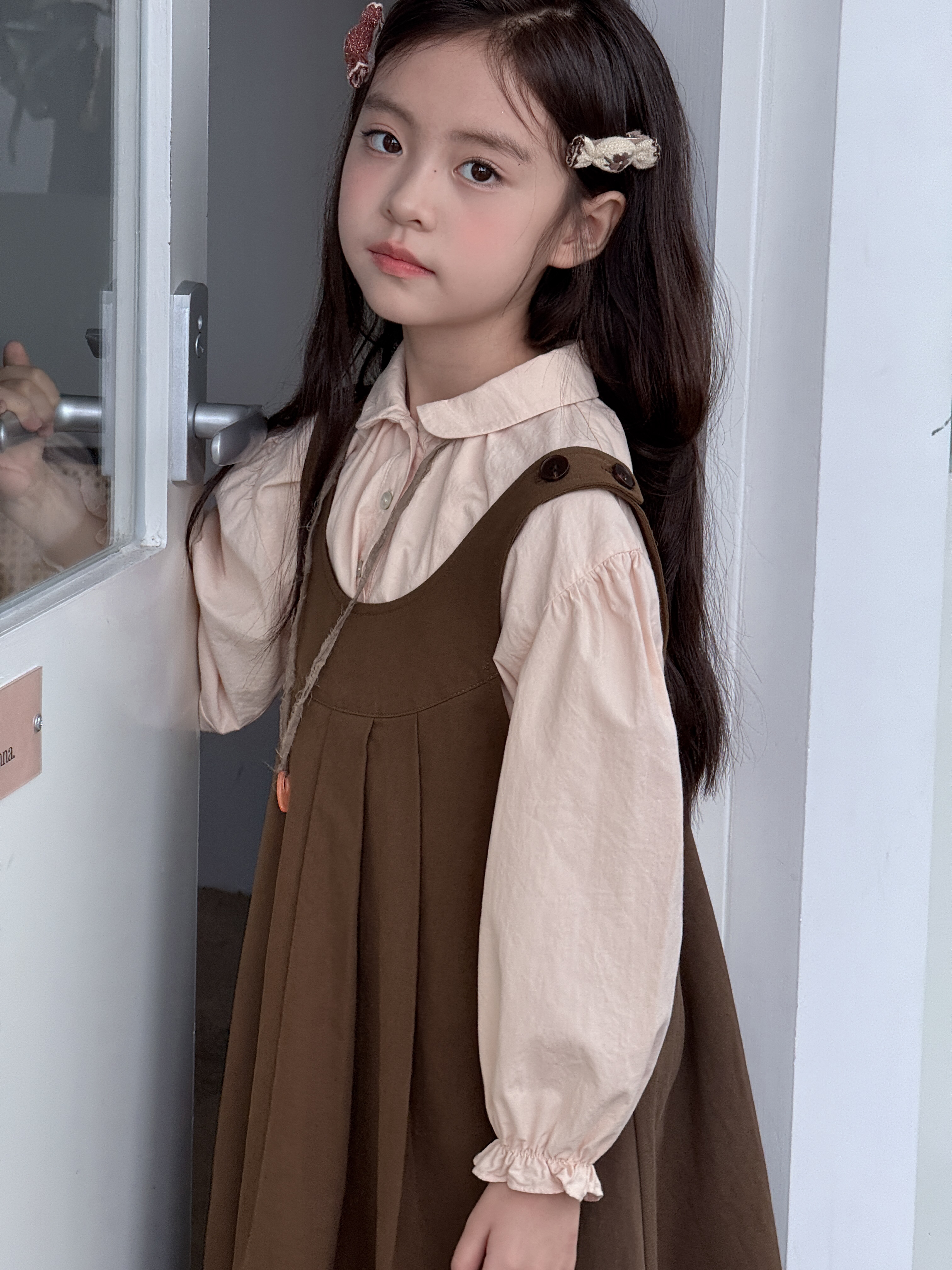 쁘띠 카라 헨리넥 순면 솔리드 블라우스 유아 주니어 간절기 이미지 6
