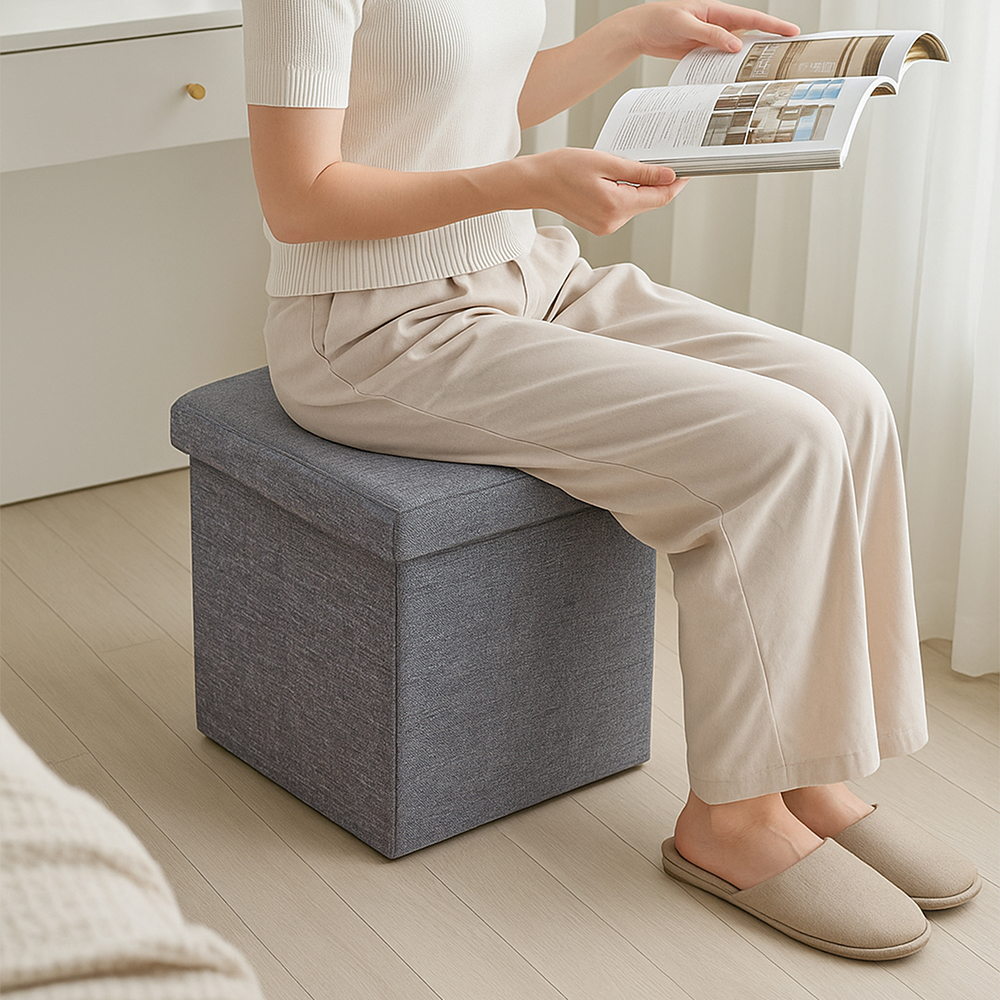 레토 패브릭 스툴 수납 화장대 의자 LFC-S02(중형), 그레이