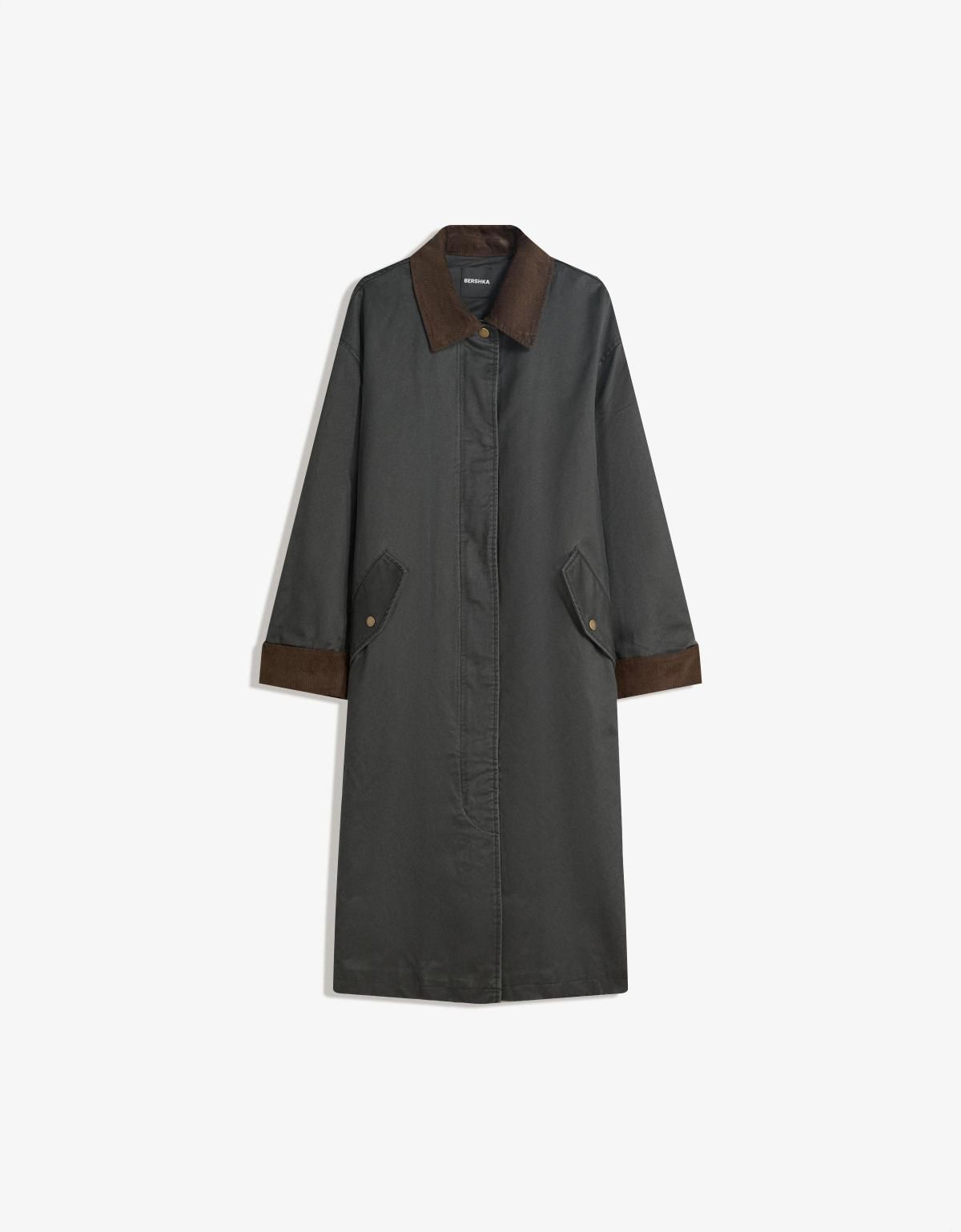 버쉬카 테크니컬 배색카라 왁스드 롱코트 6895/730 KHAKI - 상세 이미지 2