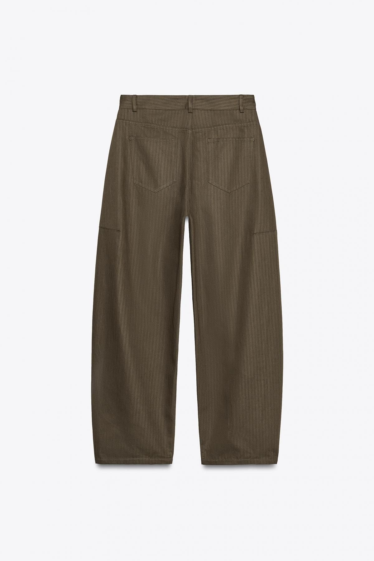 자라 테크니컬 헤링본 린넨 와이드 팬츠 7563/257 DARK BROWN - 상세 이미지 4