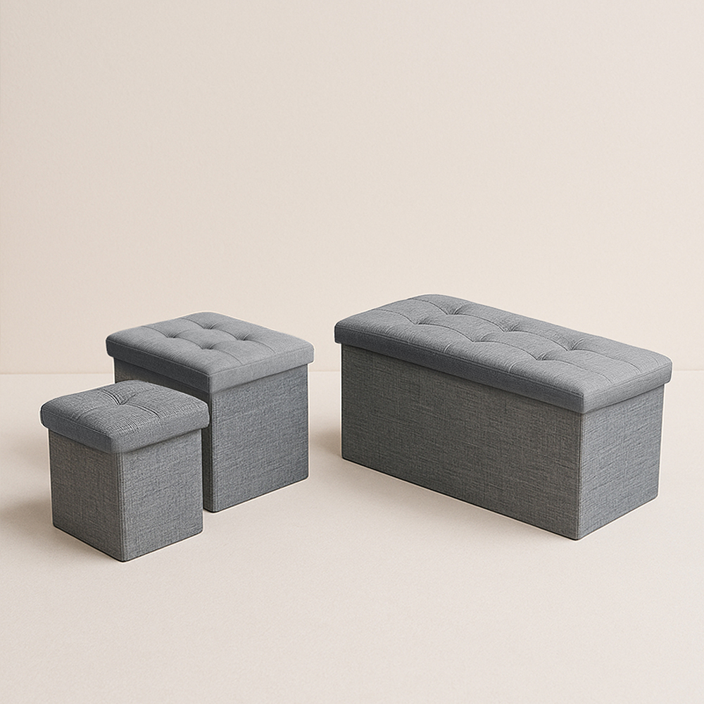 레토 패브릭 스툴 수납 화장대 의자 LFC-S02(중형), 그레이