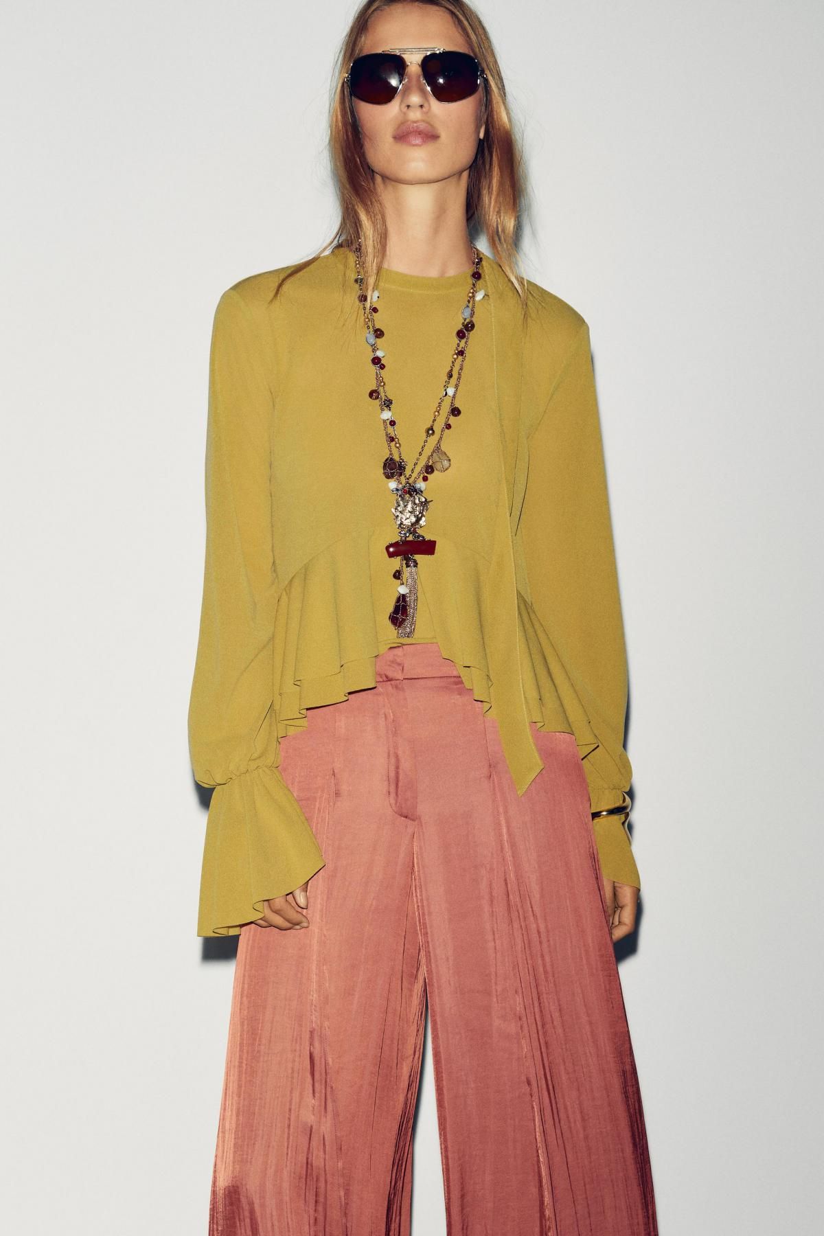자라 러플 플루이드 라운드넥 블라우스 5039/205 OLIVE GREEN - 상세 이미지 3