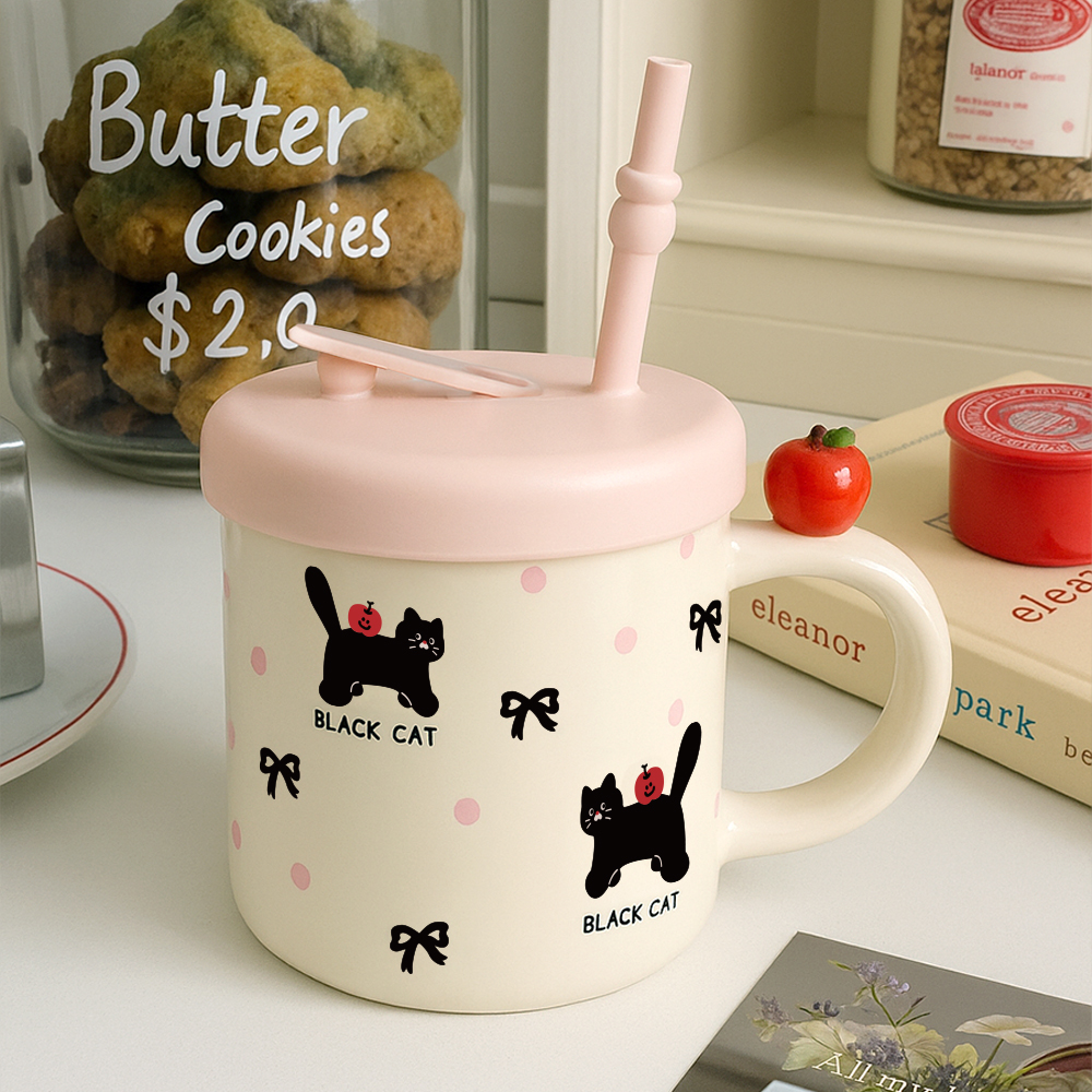 레토 머그컵 딸기 스푼 뚜껑 집들이 크리스마스선물 패키지 세트 400ml