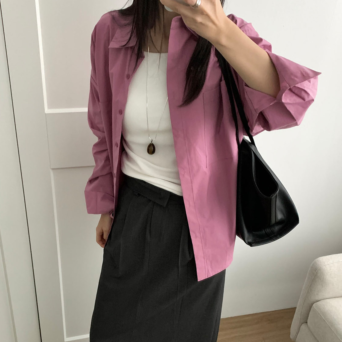 [일부당일] 너디 셔츠 데일리 코튼 오버핏 루즈핏 남방 웨어링무드 (4c)