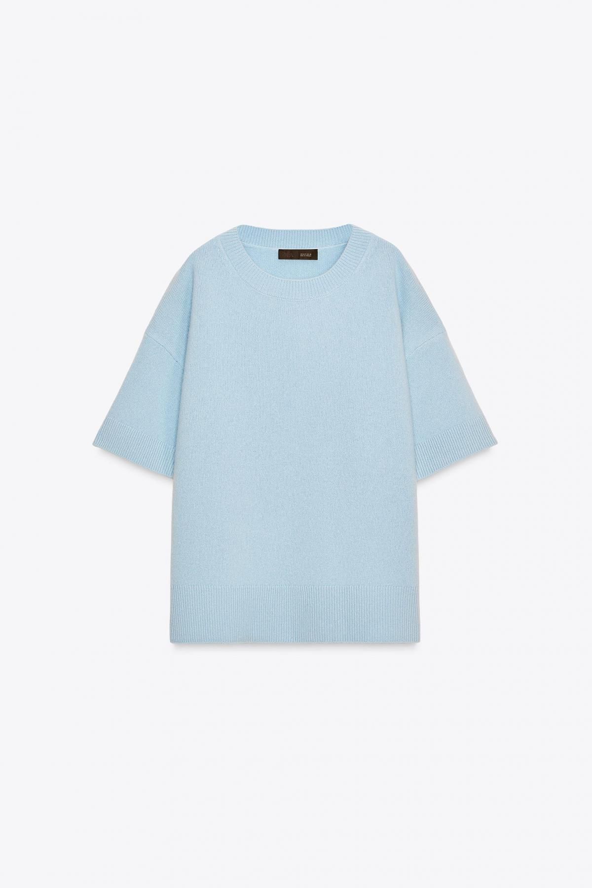 자라 프리미엄 100 울 라운드넥 반팔 니트 스웨터 2893/114 LIGHT BLUE - 상품 이미지