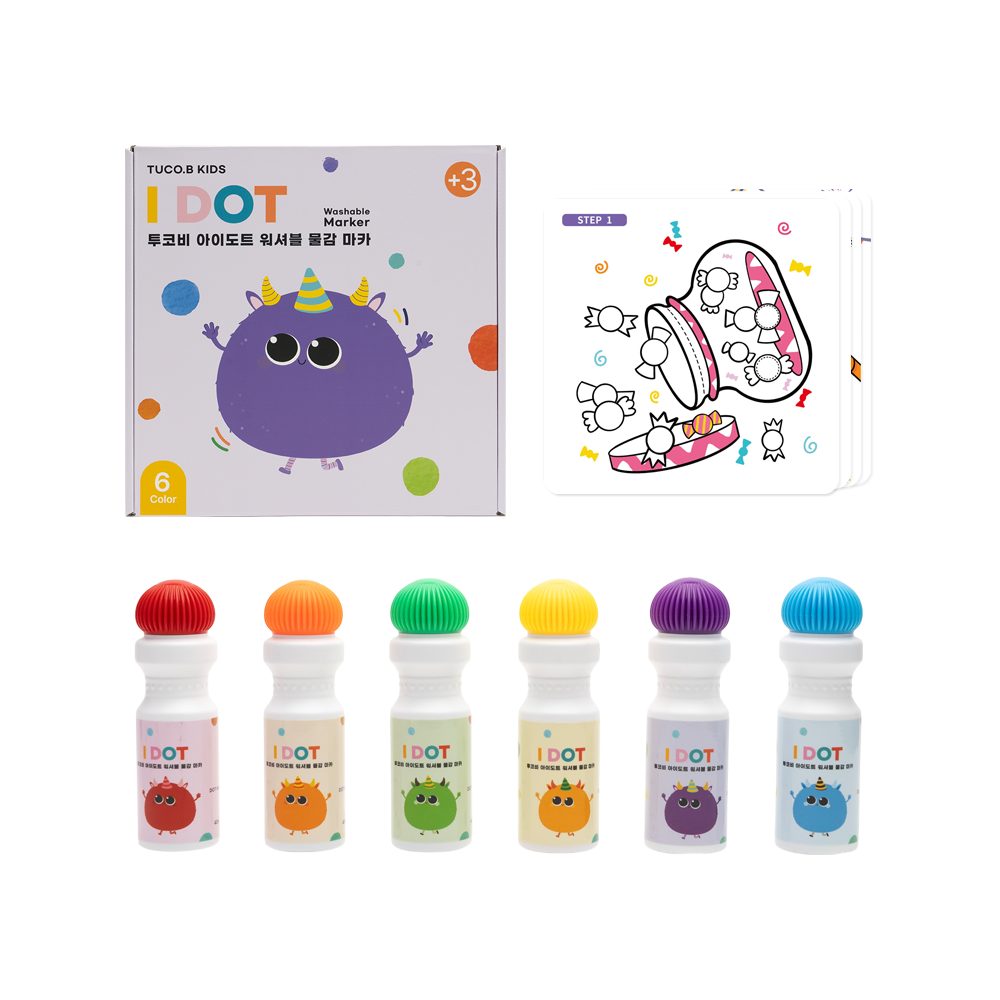투코비 아이도트 워셔블 마카 40ml 6색 + 컬러링카드 세트 - 메인 이미지