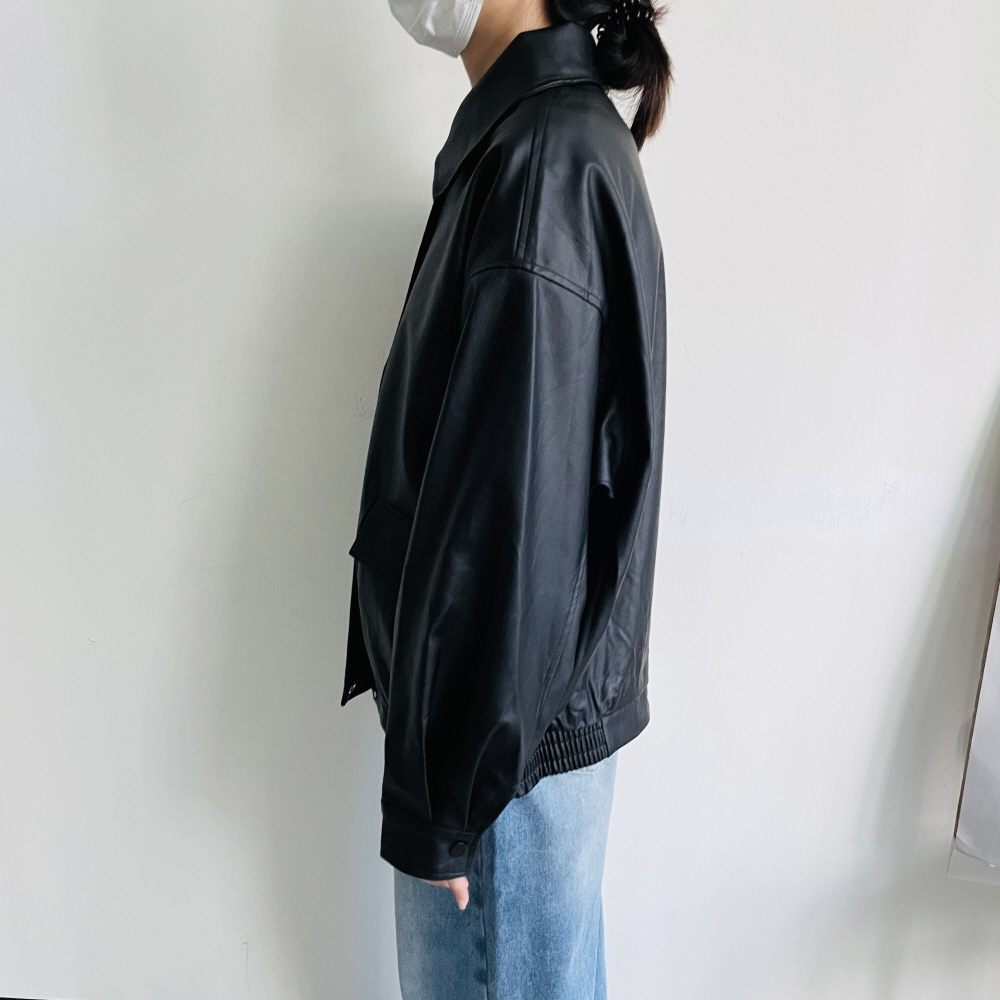 가죽자켓 여성 오버핏 레더 블루종 브라운 아이보리 블랙 자켓 - 상세 이미지 5