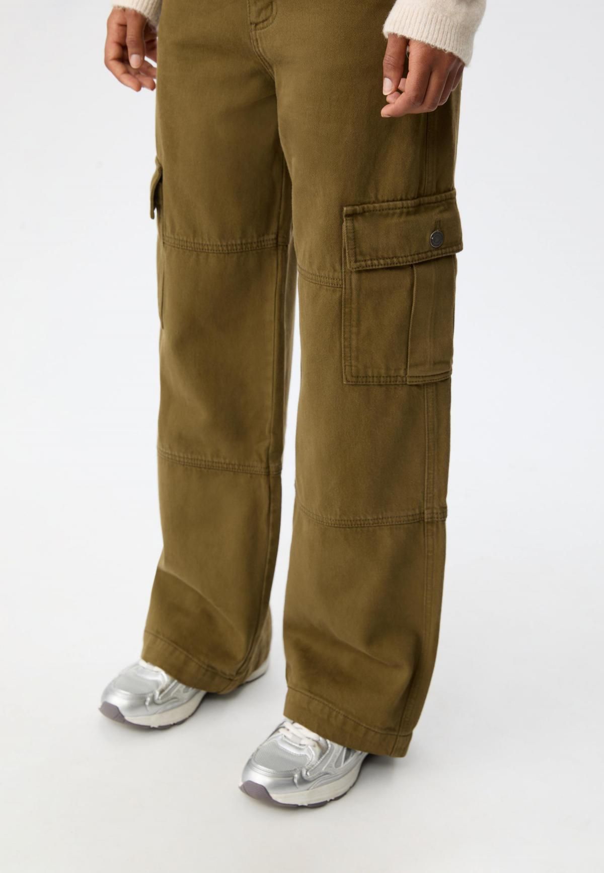 스트라디바리우스 미드라이즈 포켓 카고 스트레이트 와이드 팬츠 8274/351 OLIVE GREEN - 상세 이미지 5