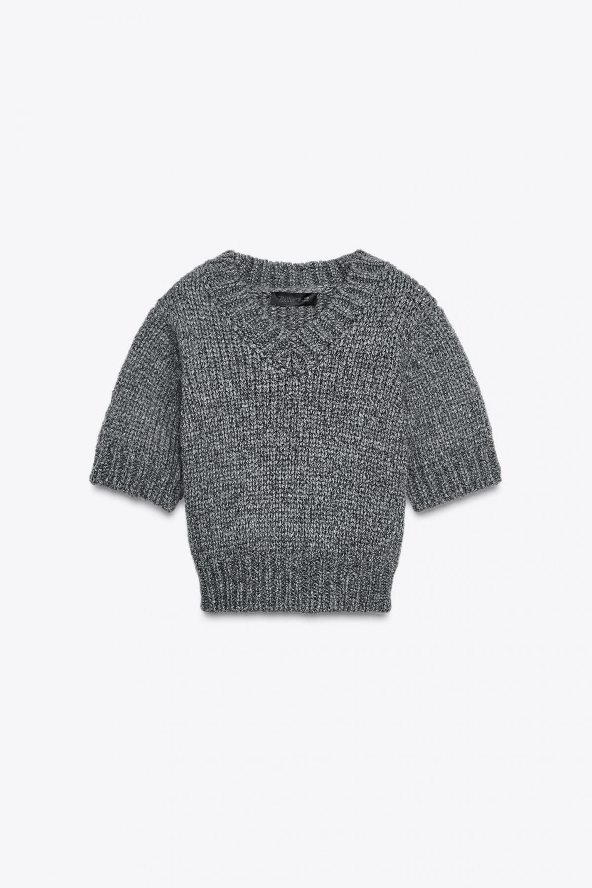 자라 트렌디 크롭 브이넥 니트 반팔 스웨터 6771/126 GREY - 메인 이미지