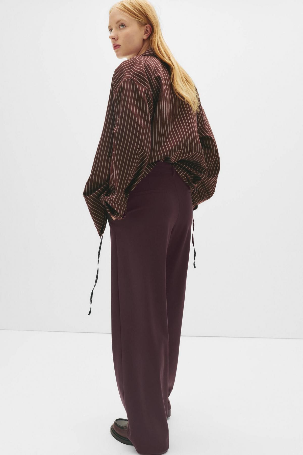 풀앤베어 테일러드 와이드 슬랙스 다트 스마트 팬츠 7675/350 BURGUNDY - 상세 이미지 4