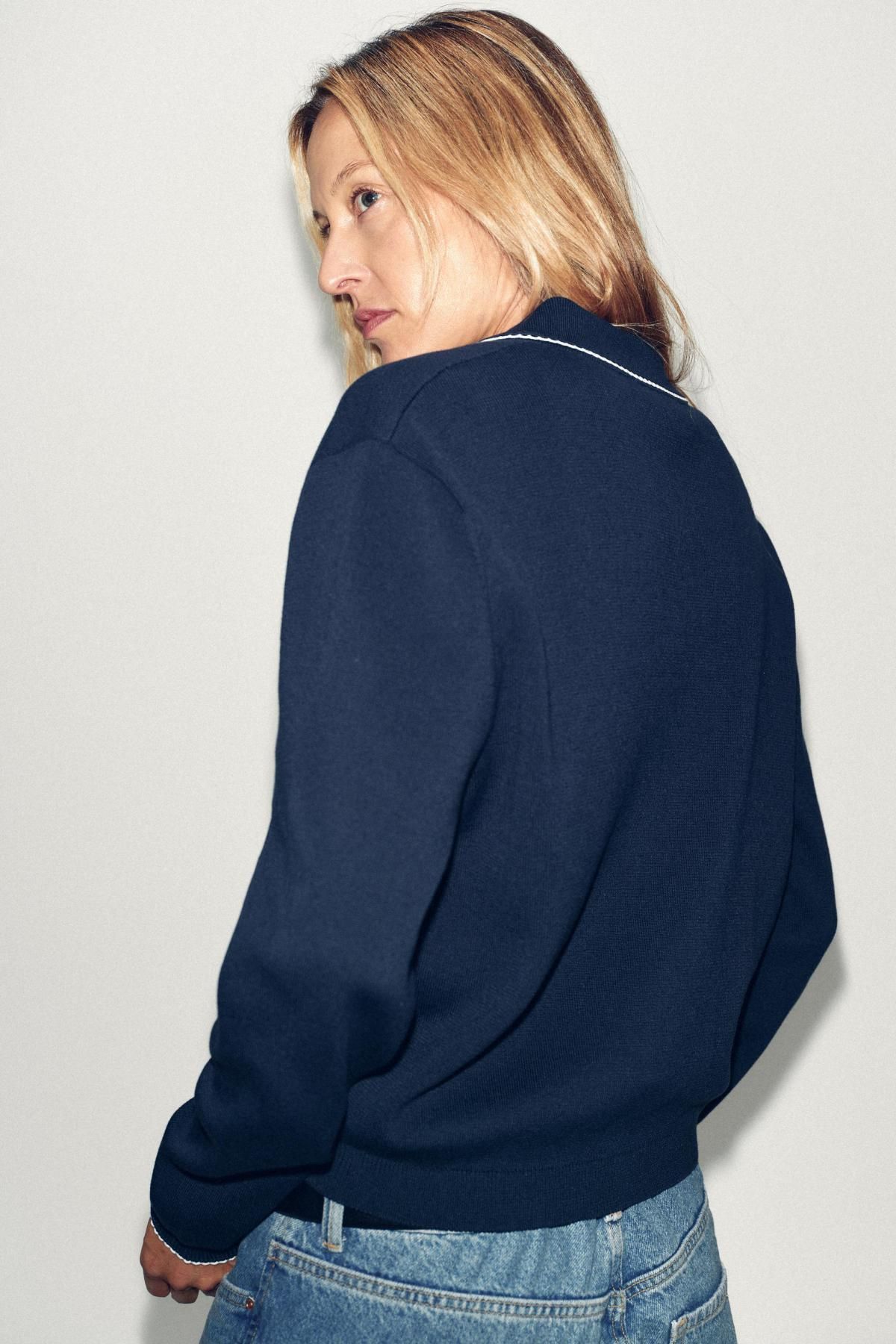 자라 네이비 피터팬카라 니트 가디건 2142/240 NAVY BLUE - 상세 이미지 5