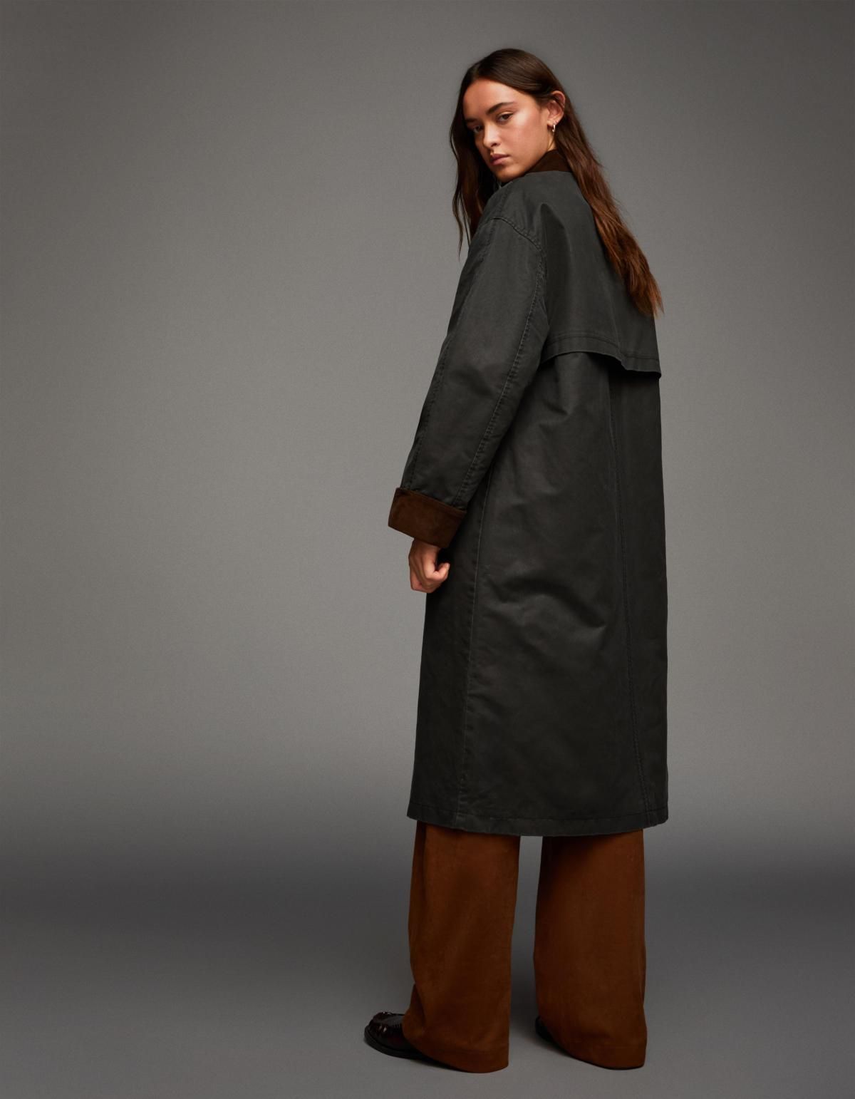 버쉬카 테크니컬 배색카라 왁스드 롱코트 6895/730 KHAKI - 상세 이미지 5