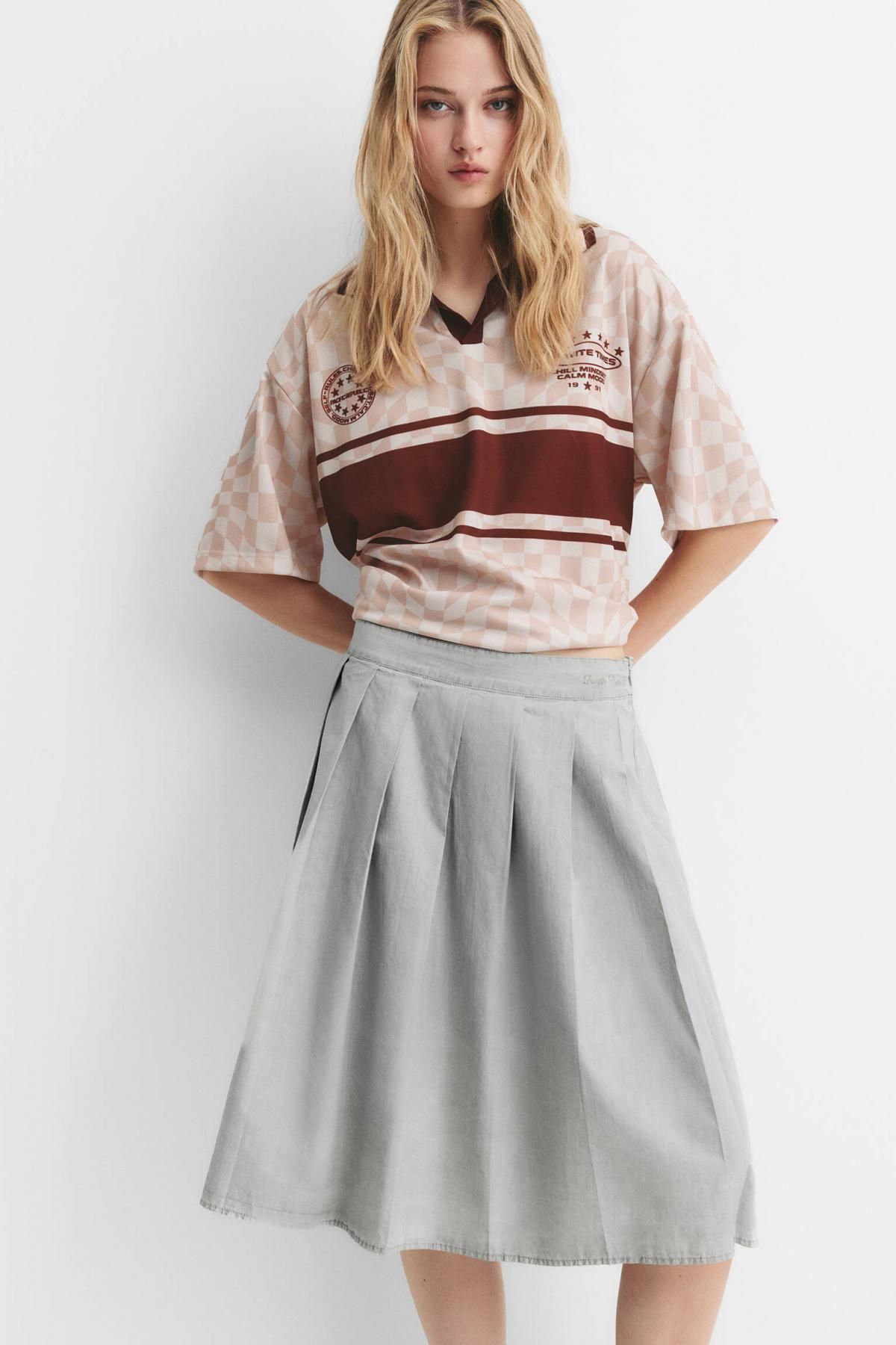 풀앤베어 테크니컬 플리츠 미디 스커트 7400/321 BLUISH GREY - 상세 이미지 5