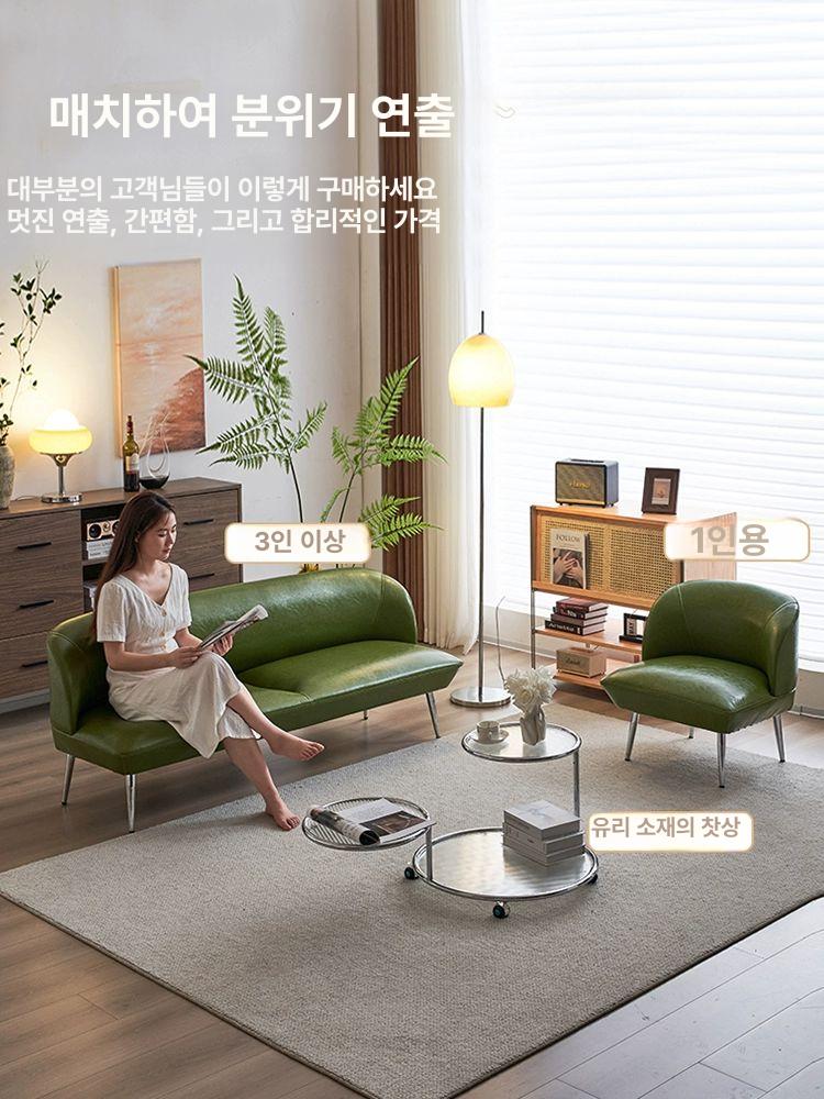 레트로 소파 패브릭 페브릭 럭셔리 앤틱 엔틱 쇼파 장의자 긴의자 아보카도 그린 오일 왁스 가죽 스펀지 1인용 65cm-쿠션 1개 포함 - 상세 이미지 5
