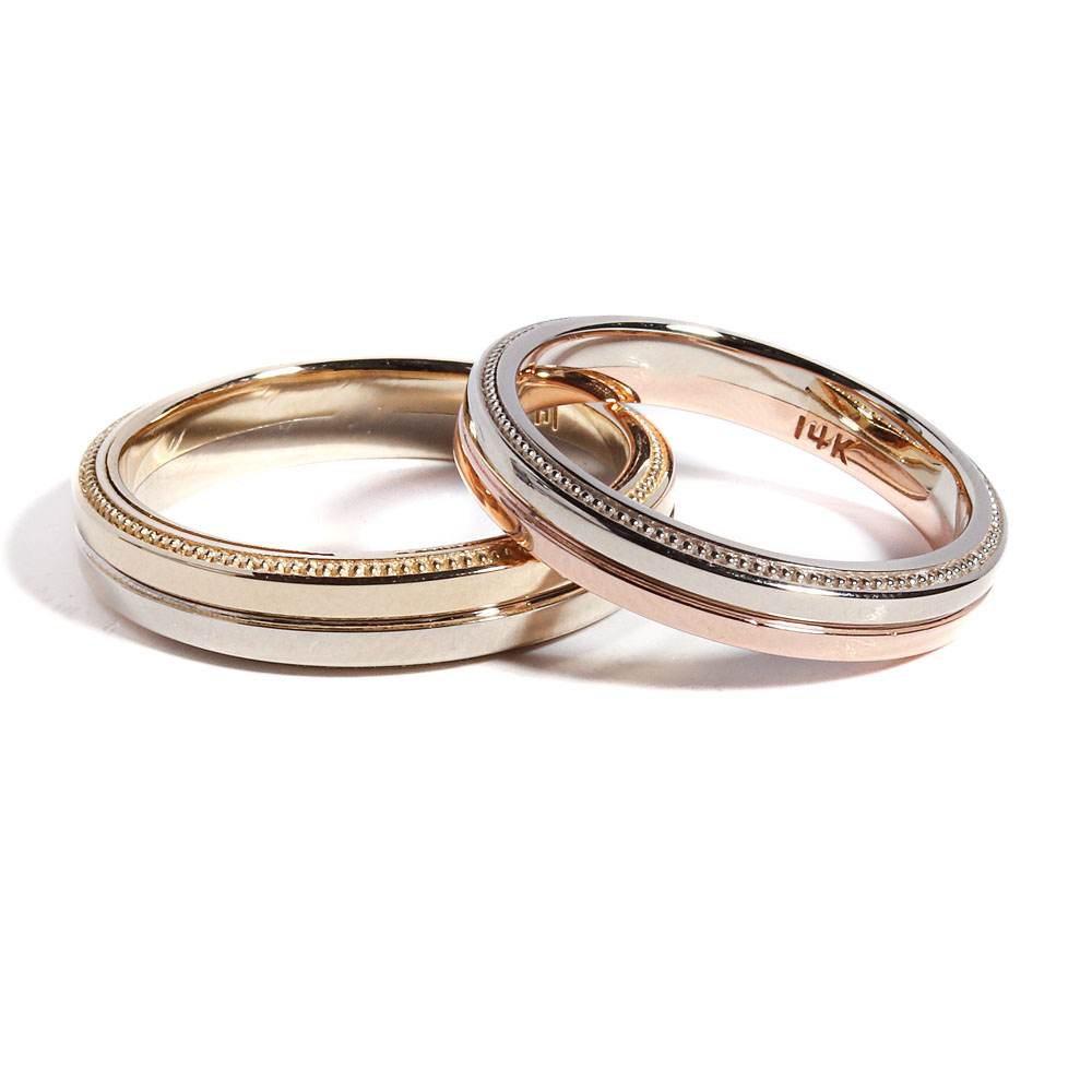 14K 18K 투톤 듀얼리스 밀그레인 커플링 반지