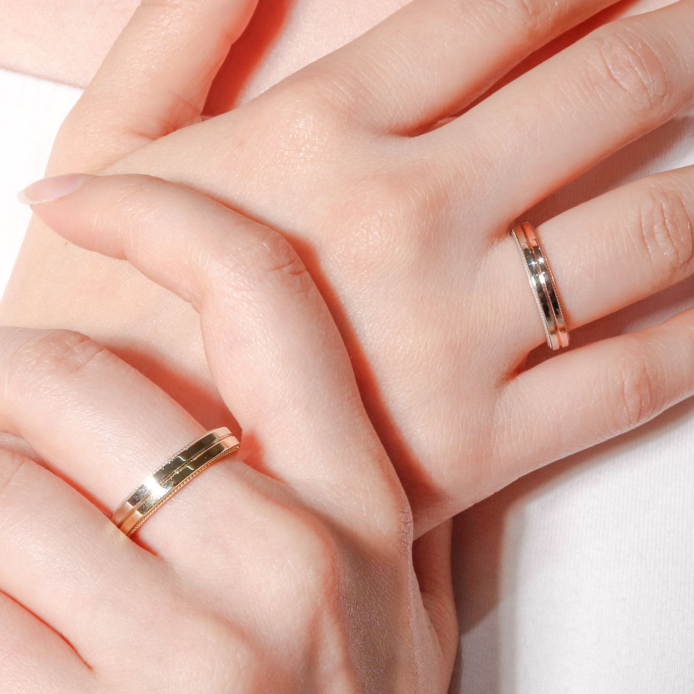 14K 18K 투톤 듀얼리스 밀그레인 커플링 반지
