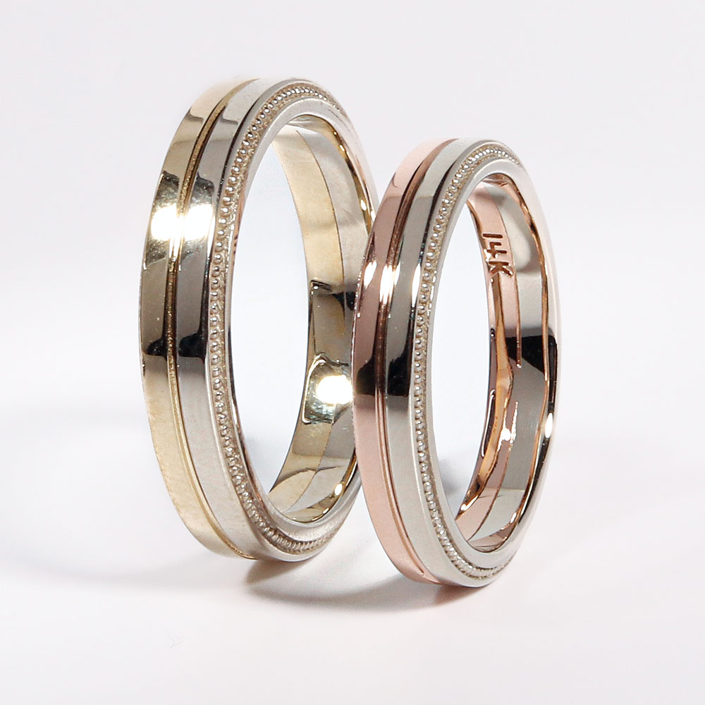 14K 18K 투톤 듀얼리스 밀그레인 커플링 반지