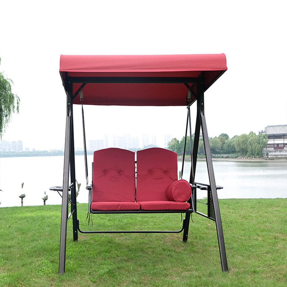 2인용 흔들 그늘막 그네의자 레드