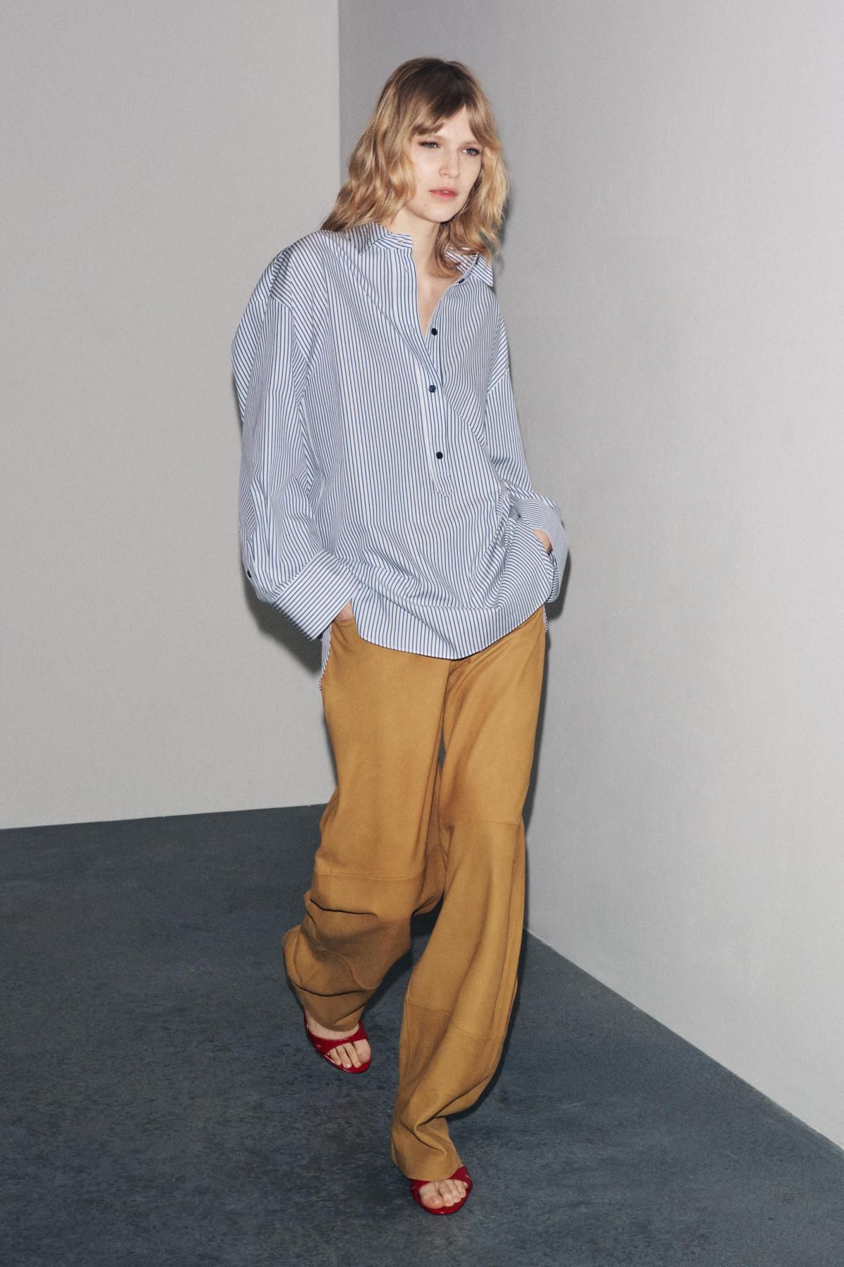 자라 스트라이프 오버핏 코튼 포플린 긴팔 셔츠 8821/886 WHITE / NAVY - 상세 이미지 3