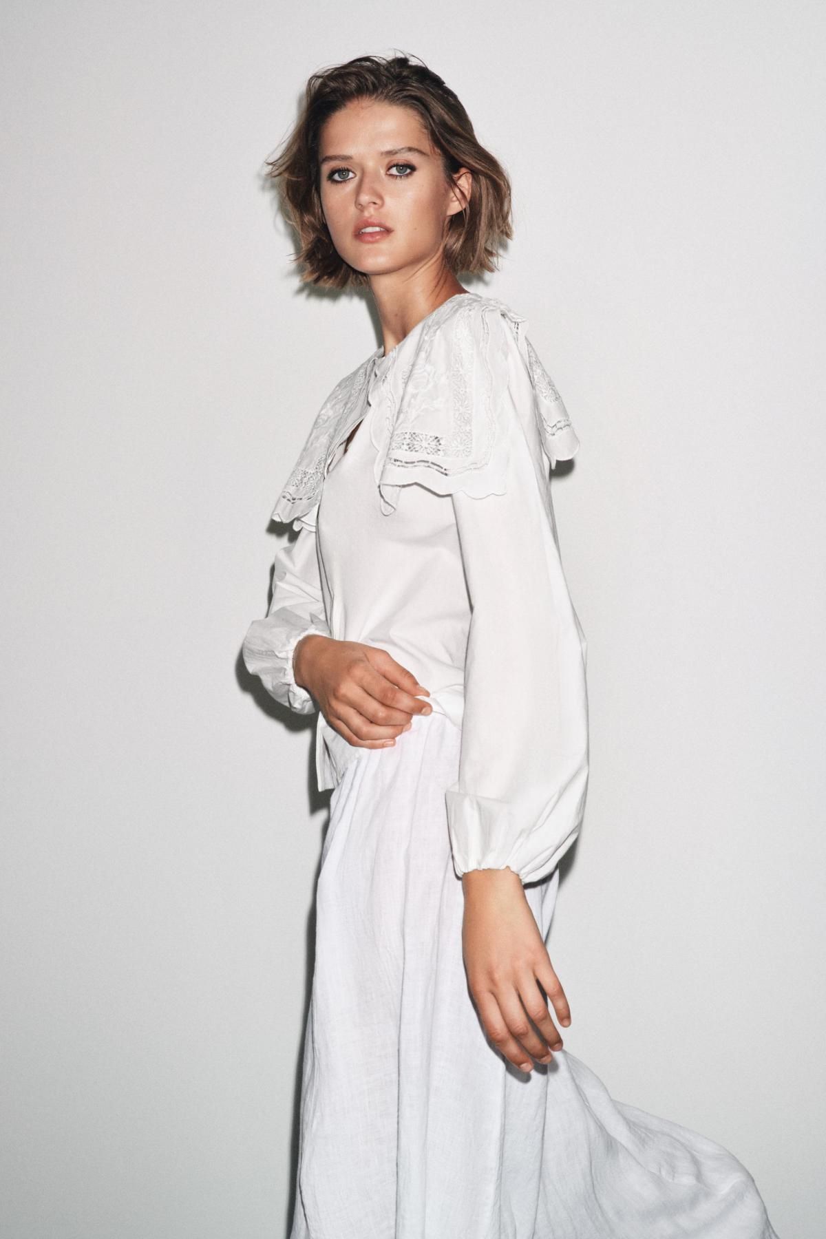 자라 프리미엄 자수 카라 코튼 포플린 블라우스 6895/243 OYSTER-WHITE - 상세 이미지 5