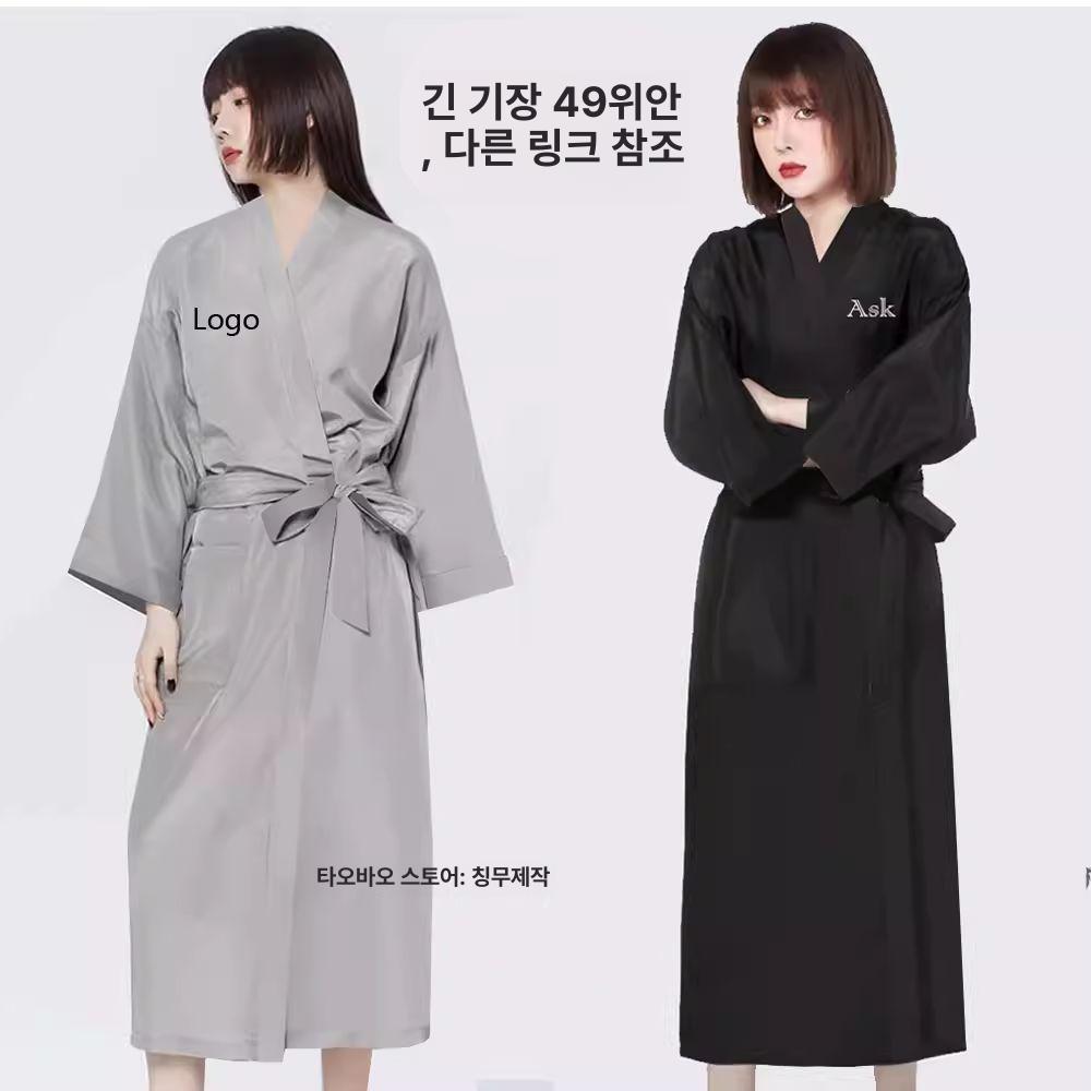 실크 로브가운 웨딩 가운잠옷 여름 라운지 프린트 가운 커플잠옷 잠옷세트 수면잠옷 순수블랙 중장기 꼬임실 프리사이즈 - 상세 이미지 3