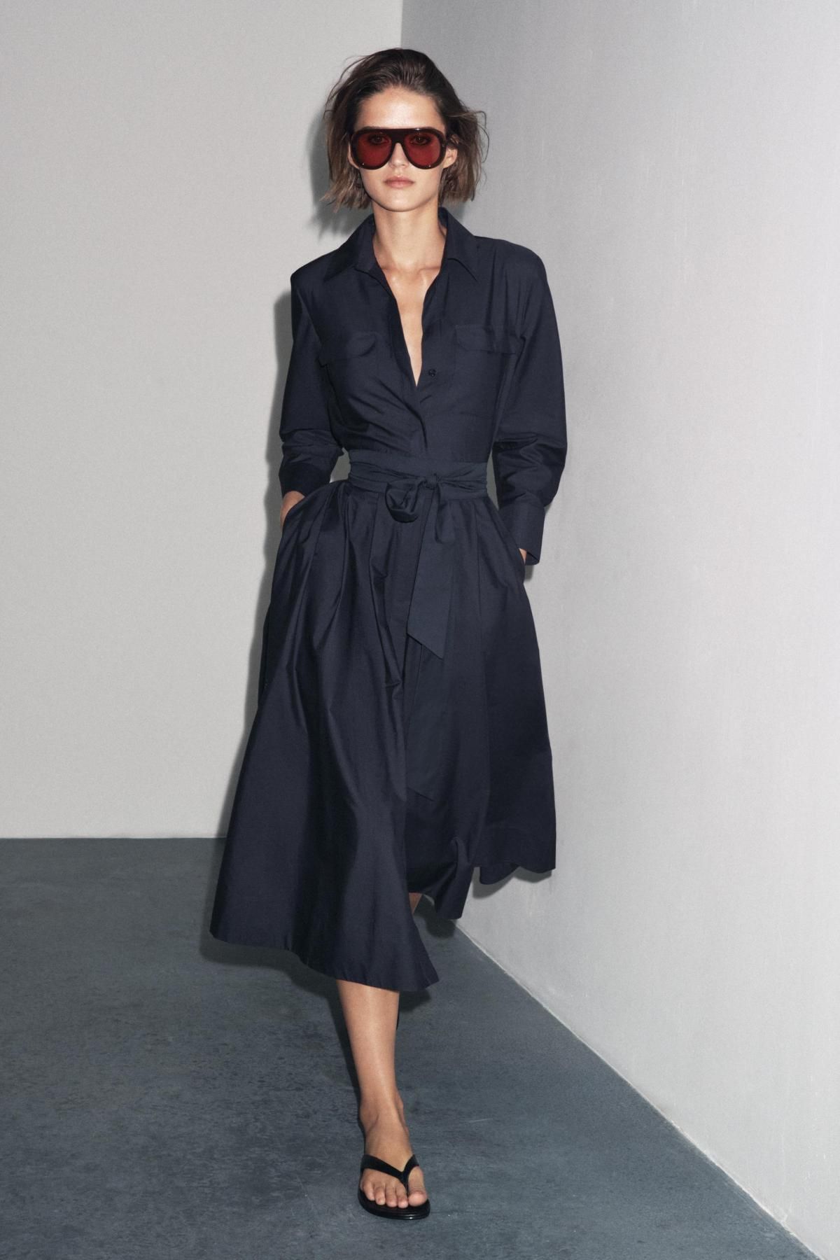 자라 코튼 벨트 포켓 미디 셔츠 원피스 8622/654 NAVY BLUE - 상세 이미지 2