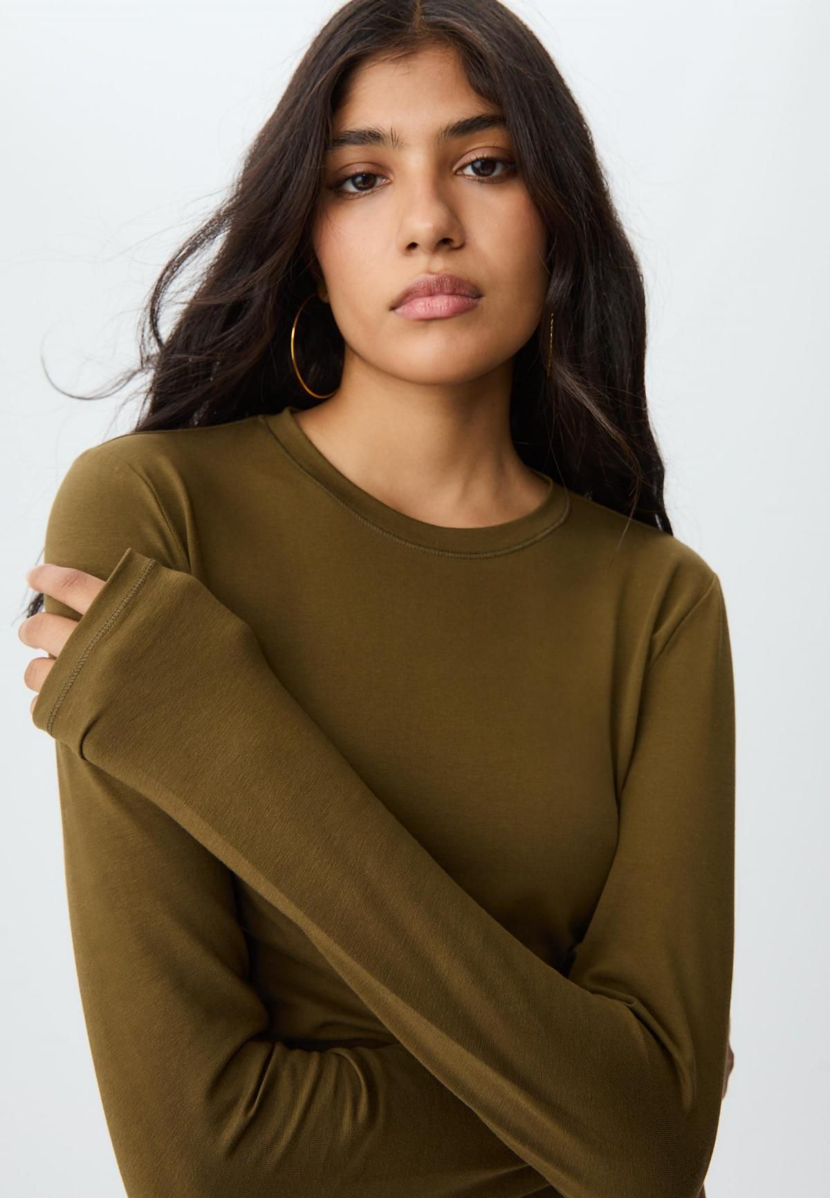 스트라디바리우스 카키 미니멀 베이직 라운드넥 긴팔 티셔츠 8078/650 OLIVE GREEN - 상세 이미지 2