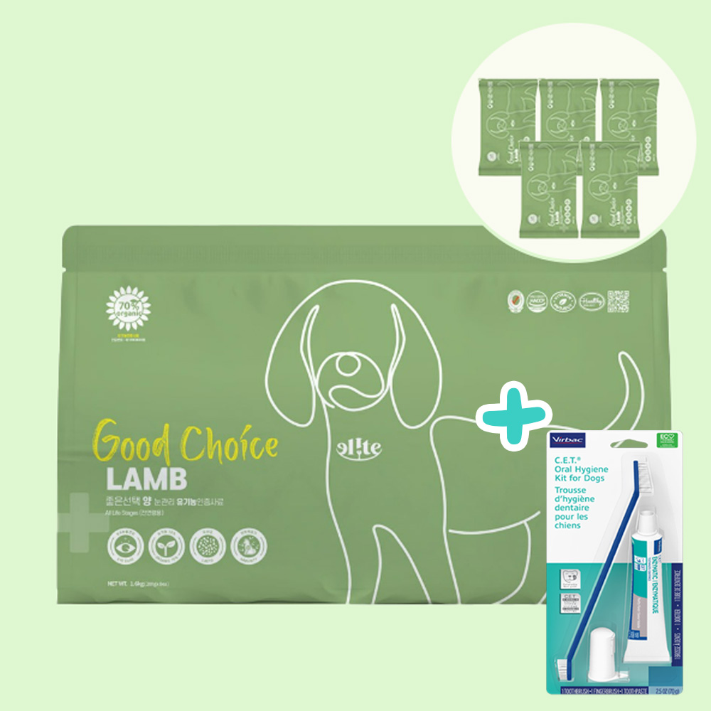 [버박닭고기맛치약세트+샘플5P] 엘릿 엘리트 유기농 강아지 사료 양고기, 1.6kg, 1개