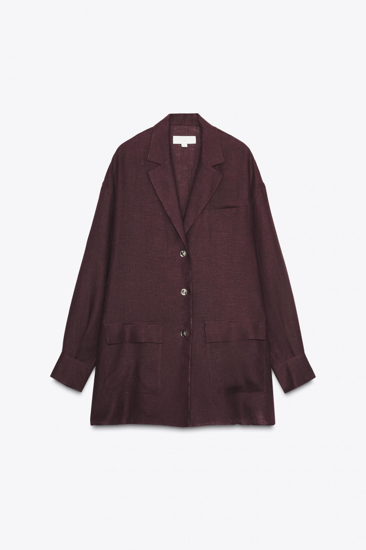 자라 린넨 오버핏 테일러드 블레이저 재킷 8750/386 AUBERGINE - 메인 이미지