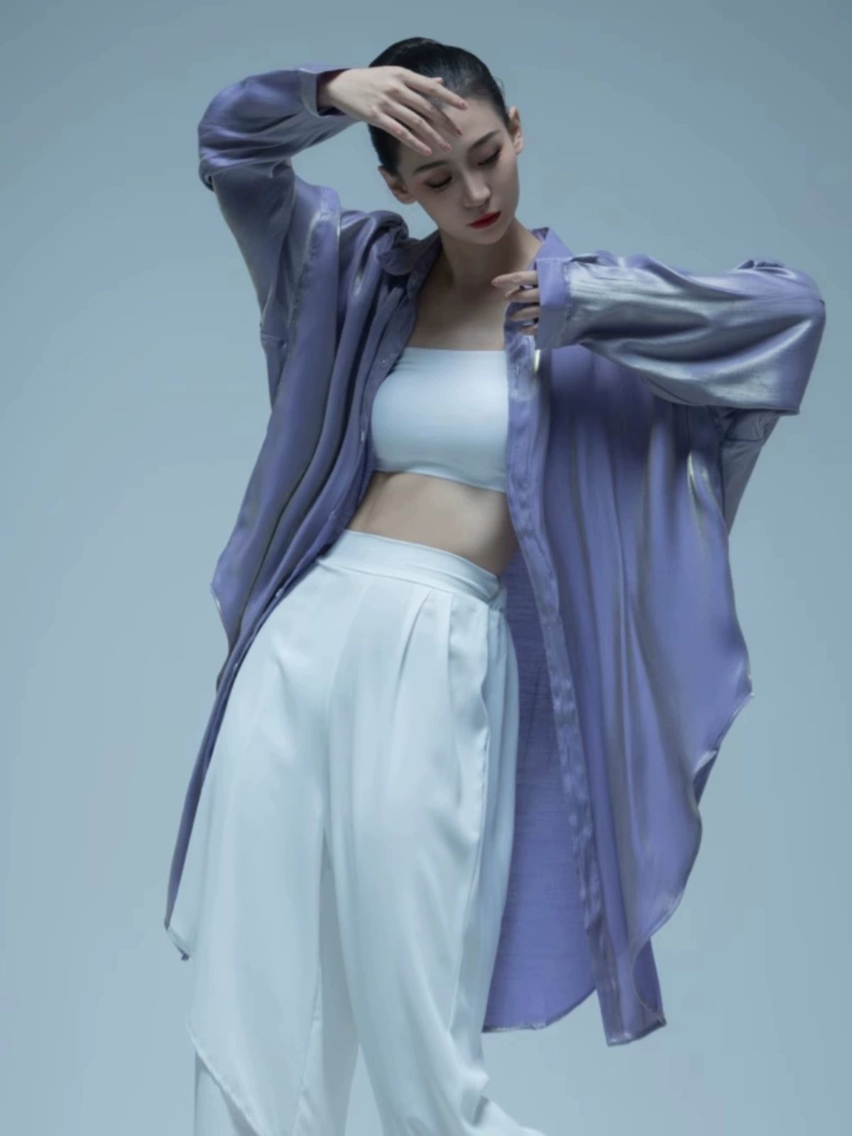 현대무용 셔츠 얇은 상의 전통 의상 긴팔 무용복 루즈핏 댄스의상 댄스복상의 방송댄스복 화이트 셔츠 S - 상세 이미지 4