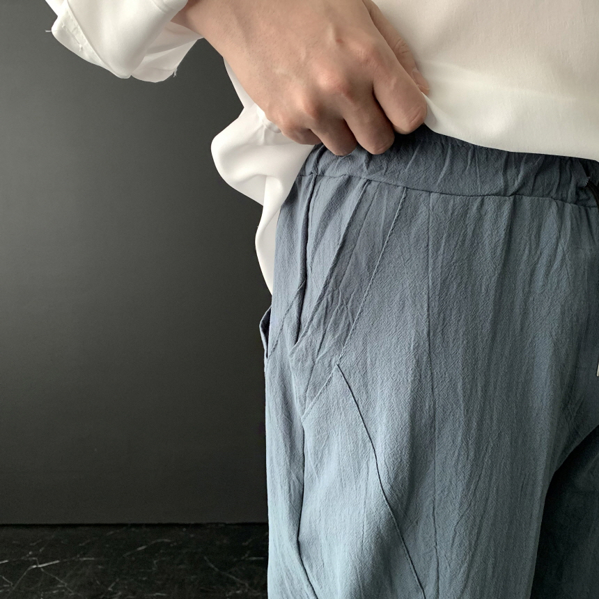 남자 여름 린넨 바지 9부 벌룬핏 와이드 고무줄 밴딩 슬랙스 팬츠 항아리 마바지 이미지 8