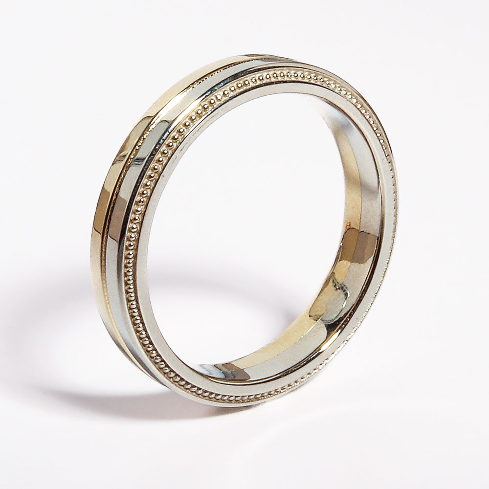 14K 18K 투톤 듀얼리스 밀그레인 커플링 반지