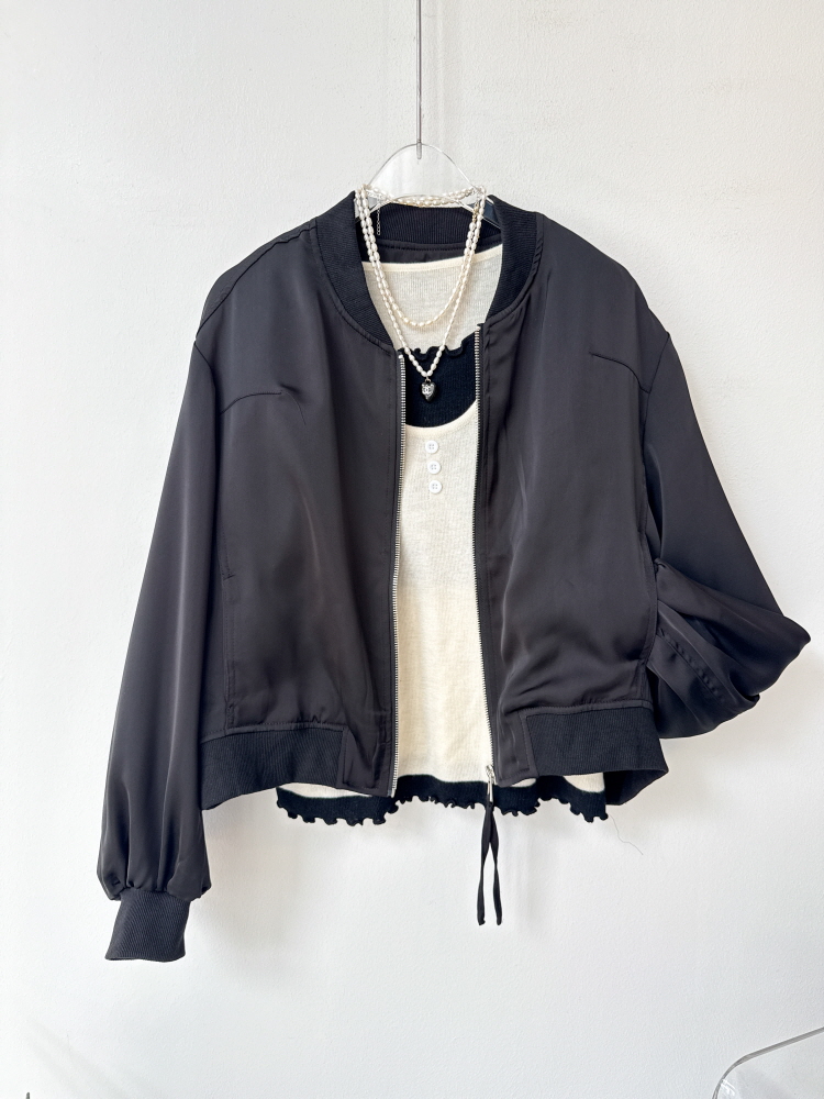 글로시 새틴 가을 간절기 블루종 점퍼