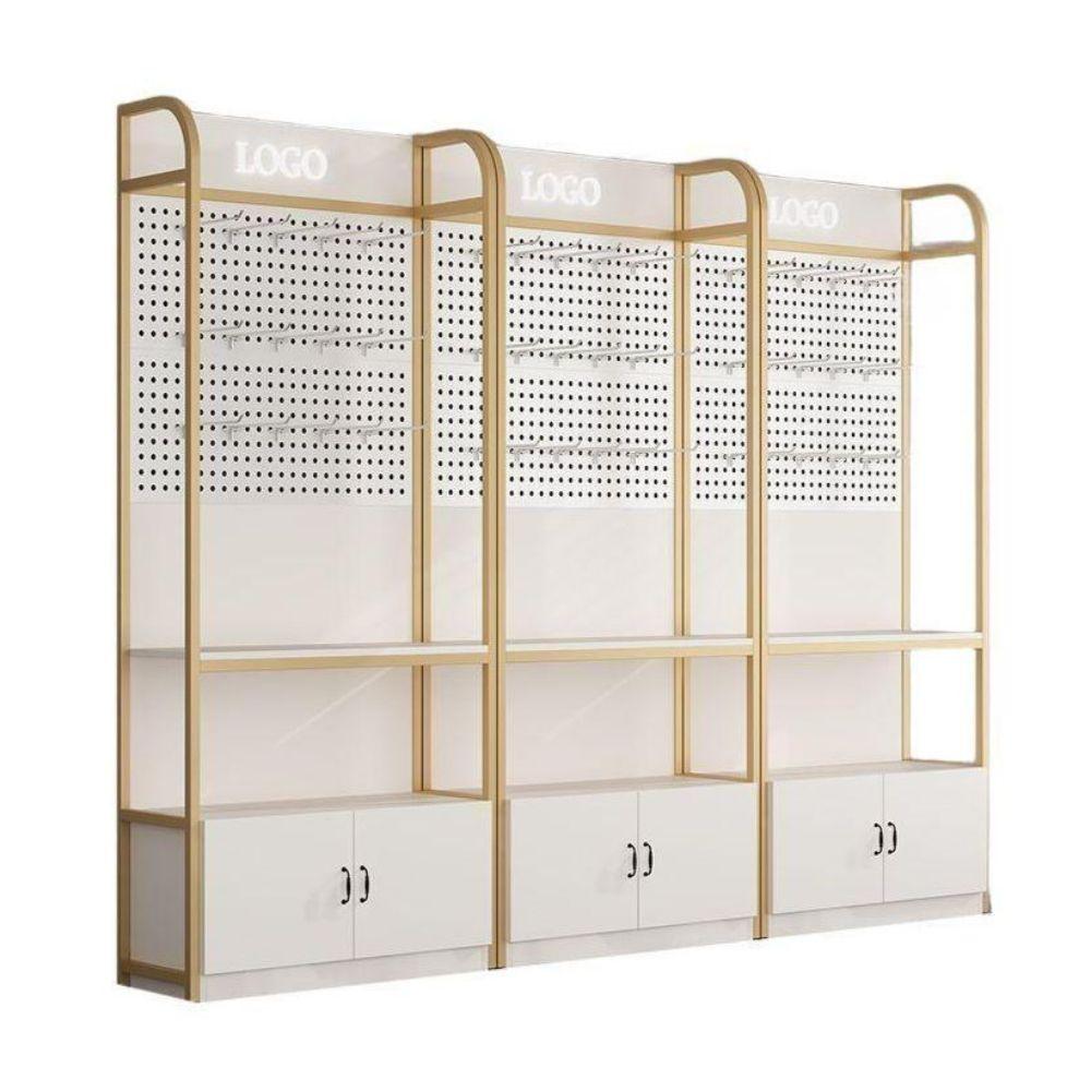 선반 스마트폰 진열장 휴대폰 수납장 전시 캐비닛 화이트+골드 100x30x195cm - 상세 이미지 2