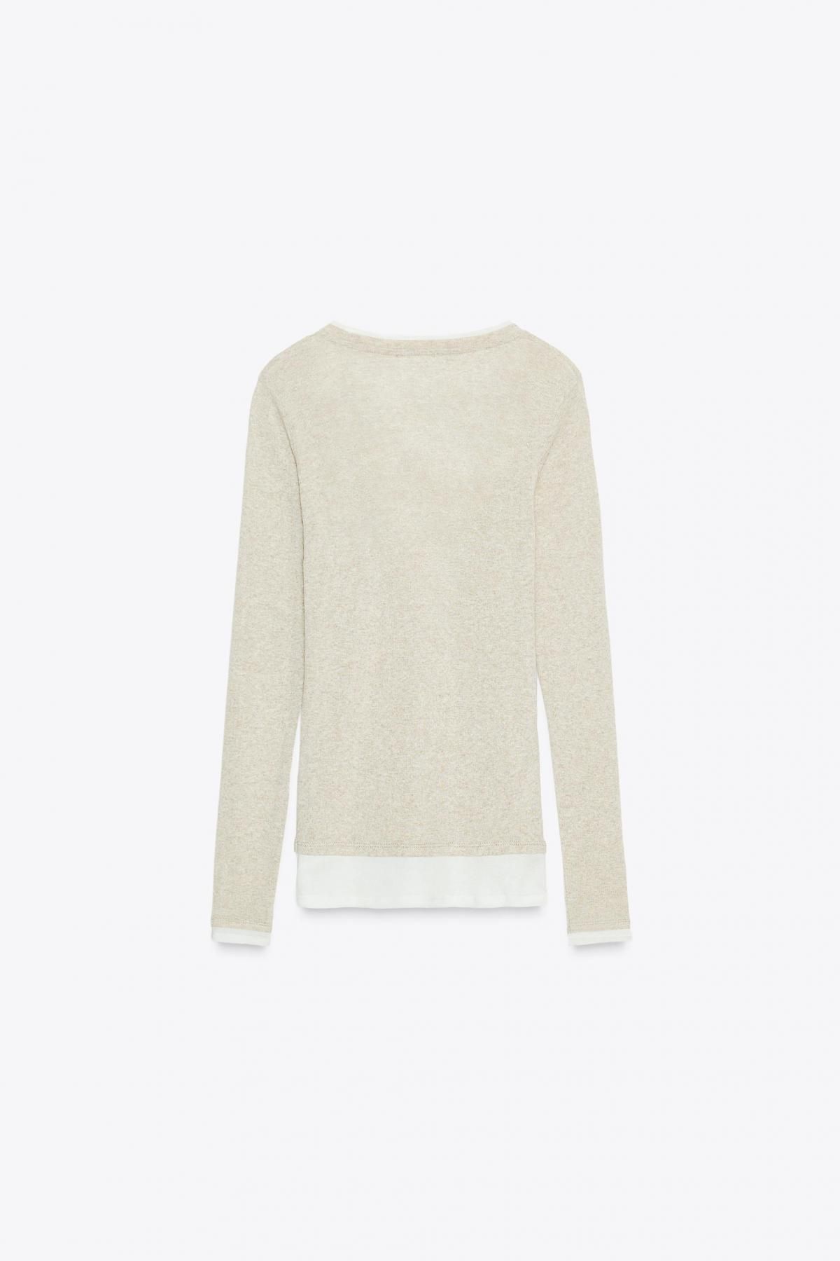 자라 라운드넥 테크니컬 레이어드 긴팔 티셔츠 5644/843 BEIGE MARL 이미지 6