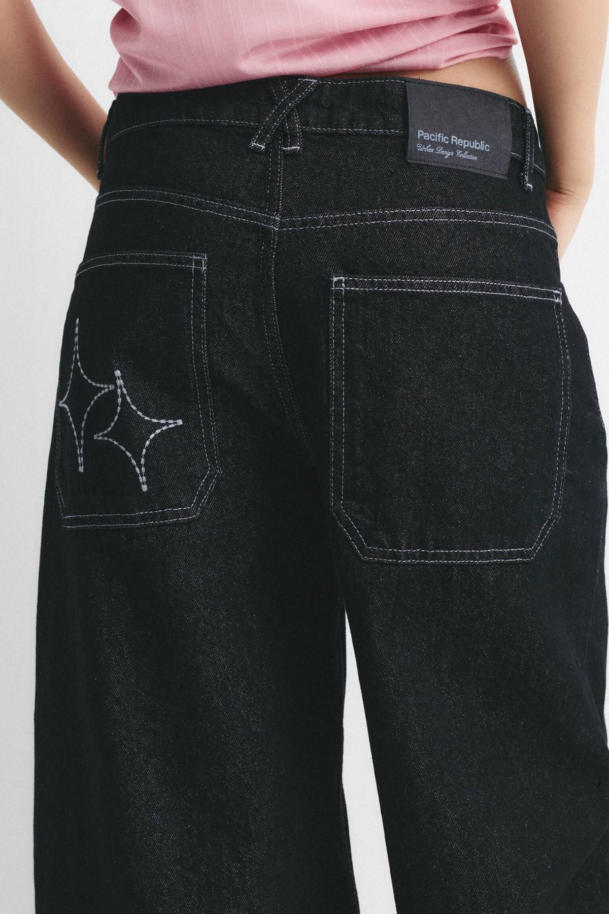 풀앤베어 배기핏 데님 스타 자수 와이드 청바지 7683/358 ANTHRACITE GREY - 상세 이미지 4