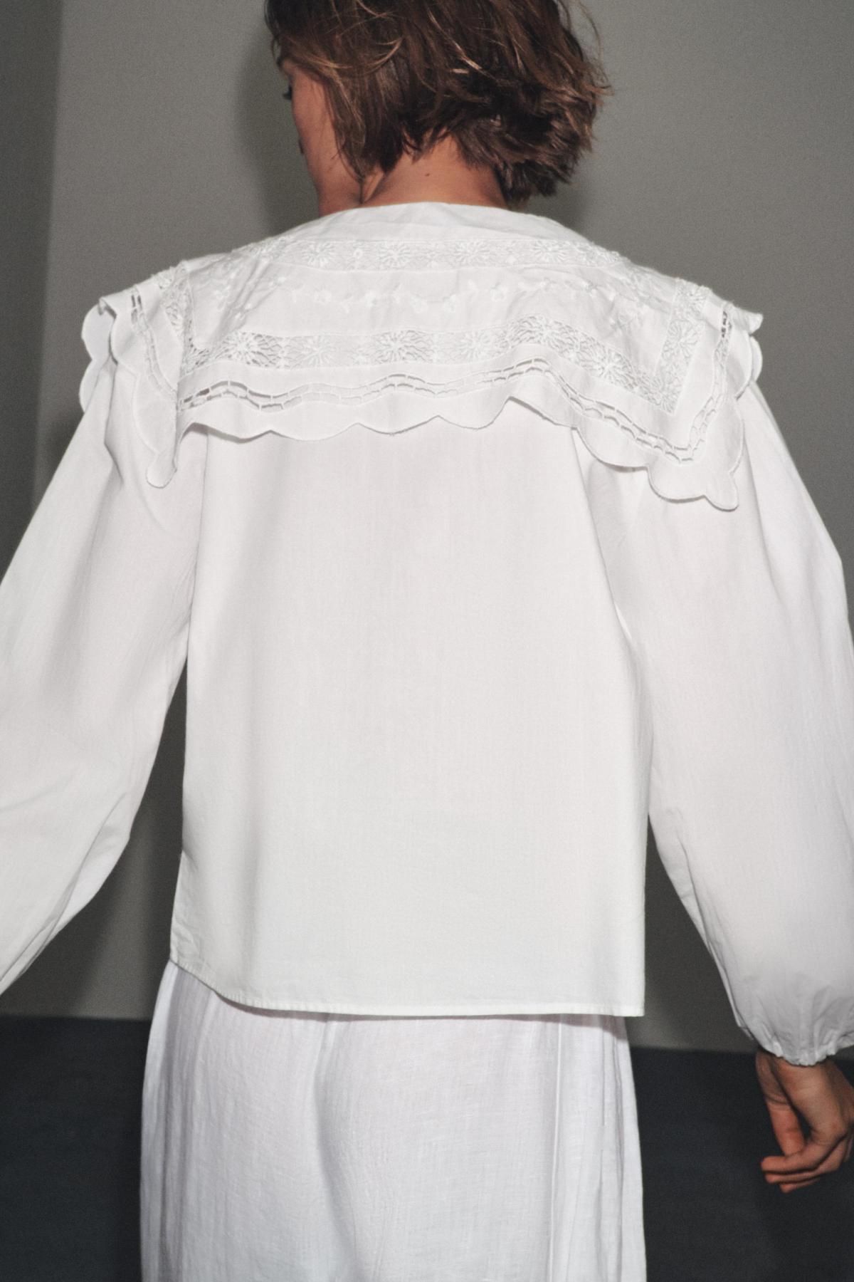 자라 프리미엄 자수 카라 코튼 포플린 블라우스 6895/243 OYSTER-WHITE - 상세 이미지 4