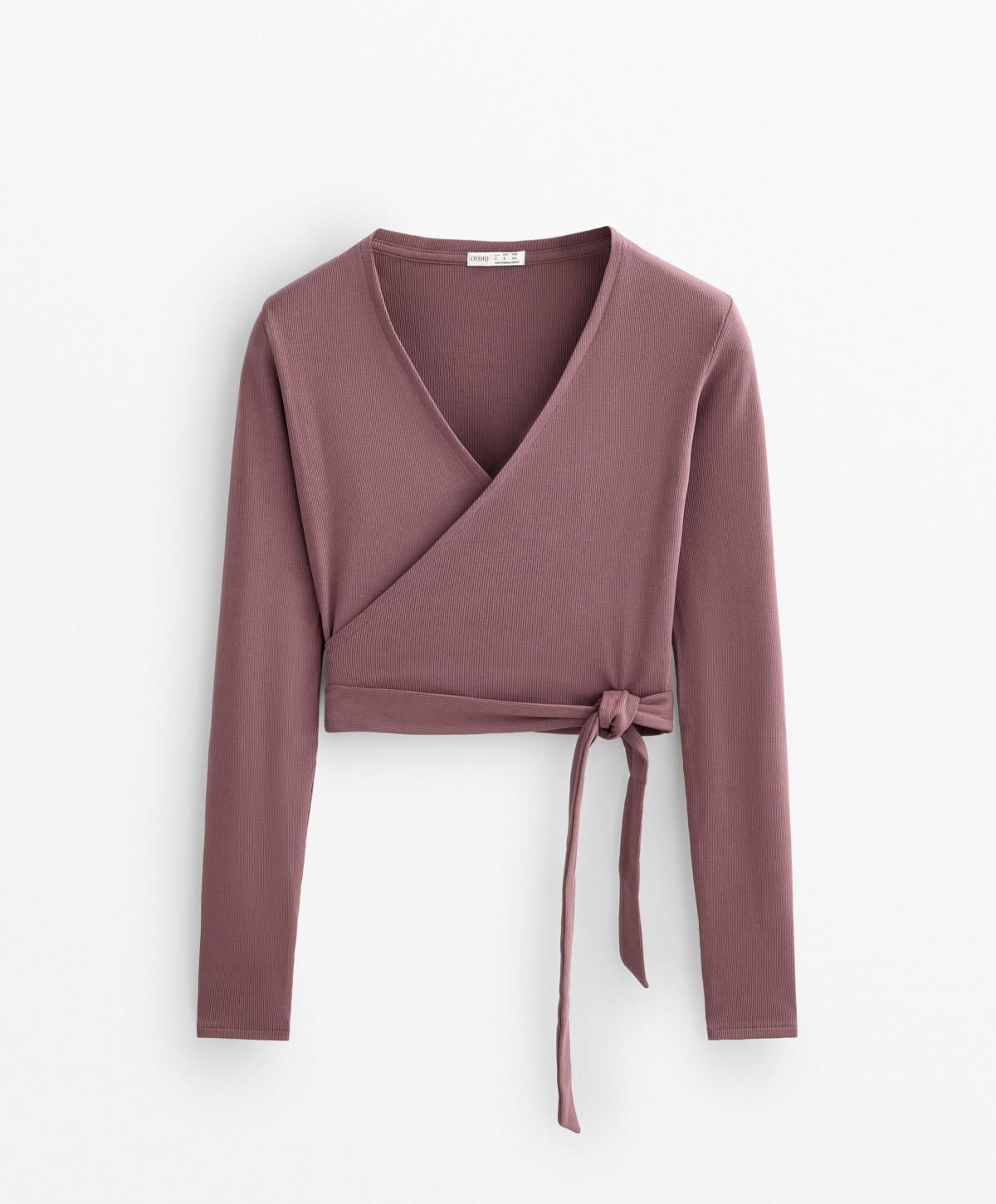 오이쇼 립 코튼 블렌드 랩 크롭 탑 0233/738 PINK-MAUVE - 상품 이미지
