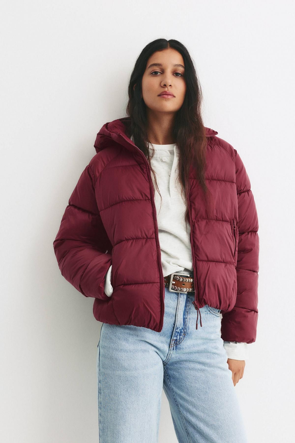 풀앤베어 버건디 라이트 후드 패딩 자켓 7701/325 BURGUNDY - 상세 이미지 2