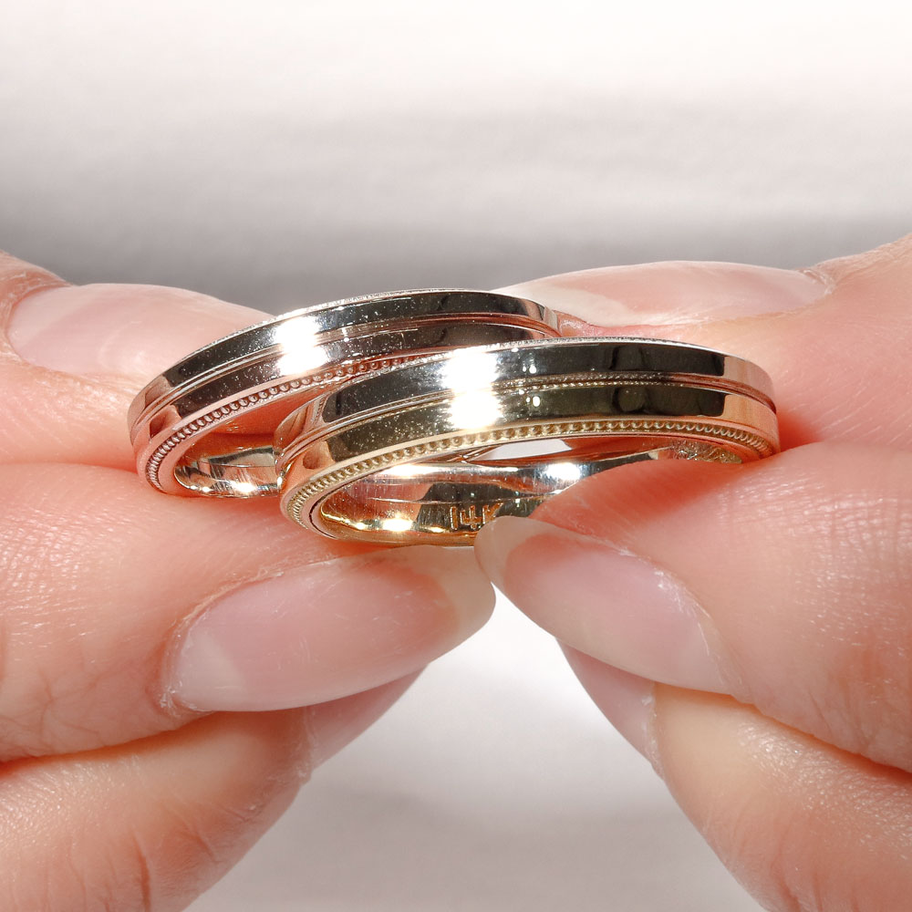 14K 18K 투톤 듀얼리스 밀그레인 커플링 반지