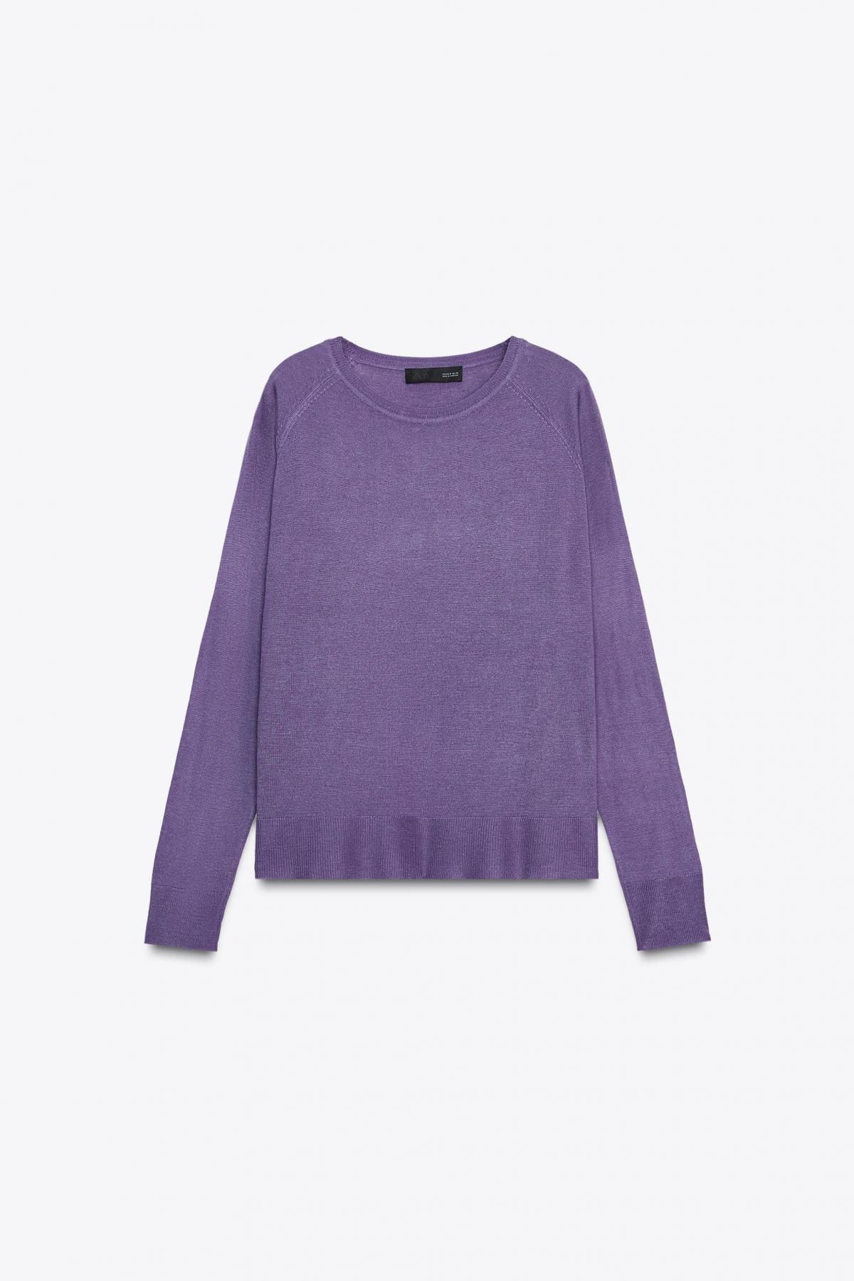 자라 라벤더 파인니트 라운드넥 니트 스웨터 1509/125 DUSTY PURPLE - 상품 이미지