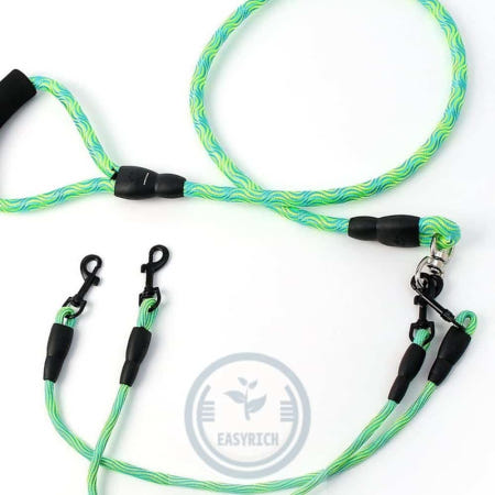 이지리치협력사 믿고사는잡화점 로프형 더블리드줄 1.5M 블랙그린 애견산책줄 애견외출용품 강아지더블리드줄