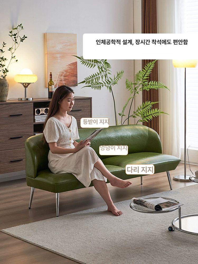 레트로 소파 패브릭 페브릭 럭셔리 앤틱 엔틱 쇼파 장의자 긴의자 아보카도 그린 오일 왁스 가죽 스펀지 1인용 65cm-쿠션 1개 포함 - 상세 이미지 3