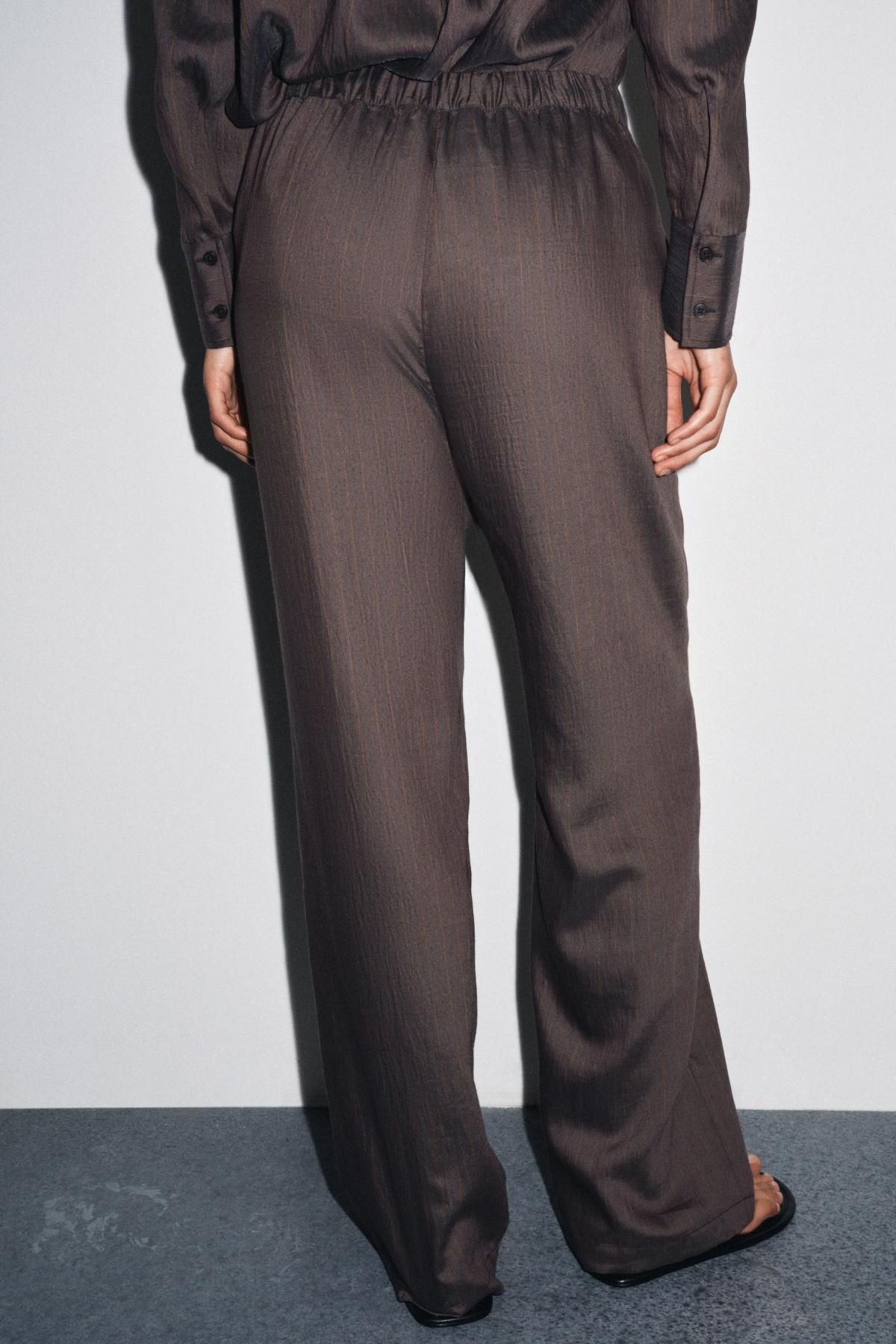 자라 테크니컬 스트라이프 파자마 와이드 팬츠 7563/259 CHOCOLATE BROWN - 상세 이미지 3